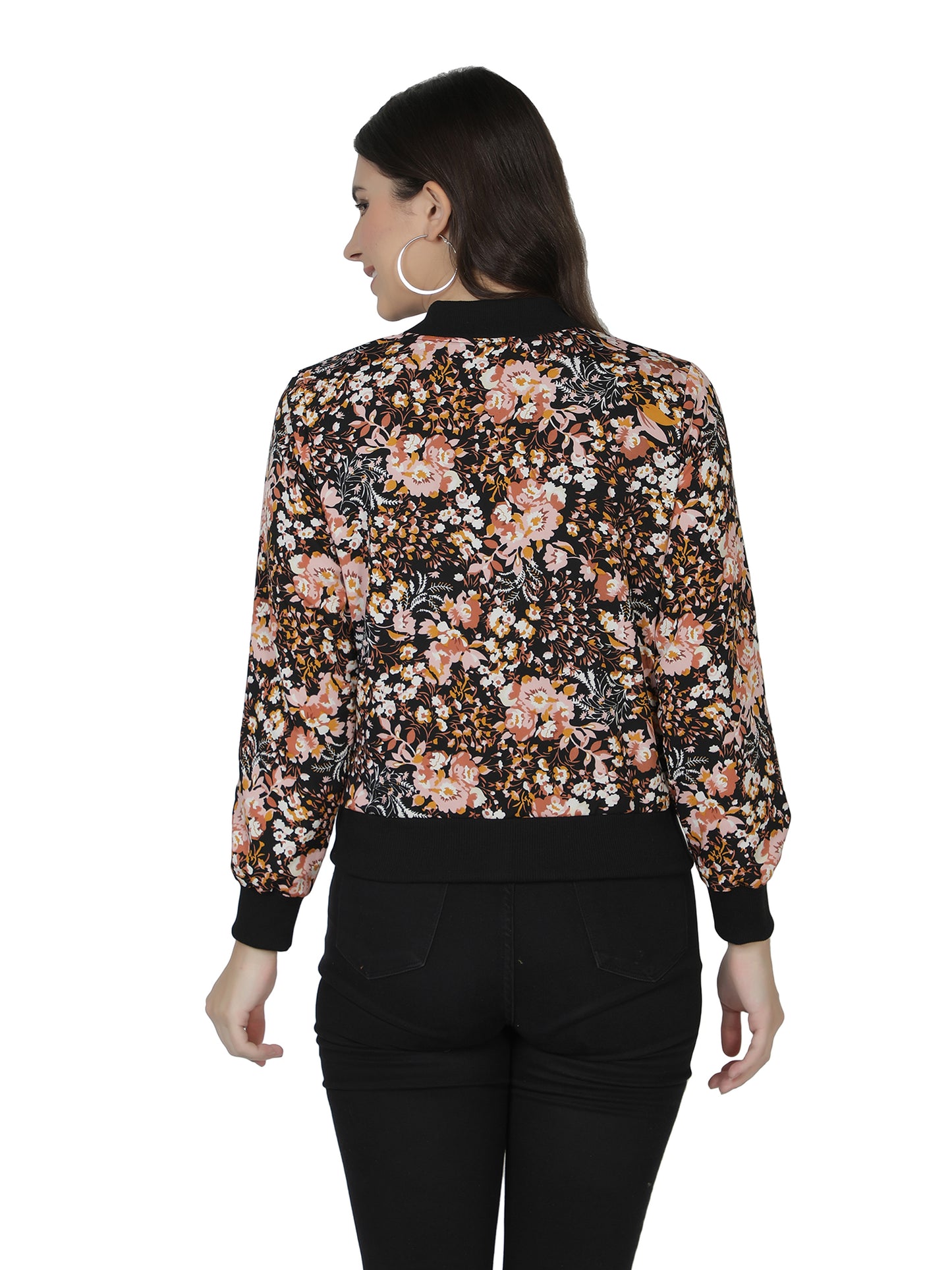 Full Sleeve Floral Print Women Bomber Jacket freeshipping - NUEVOSDAMAS