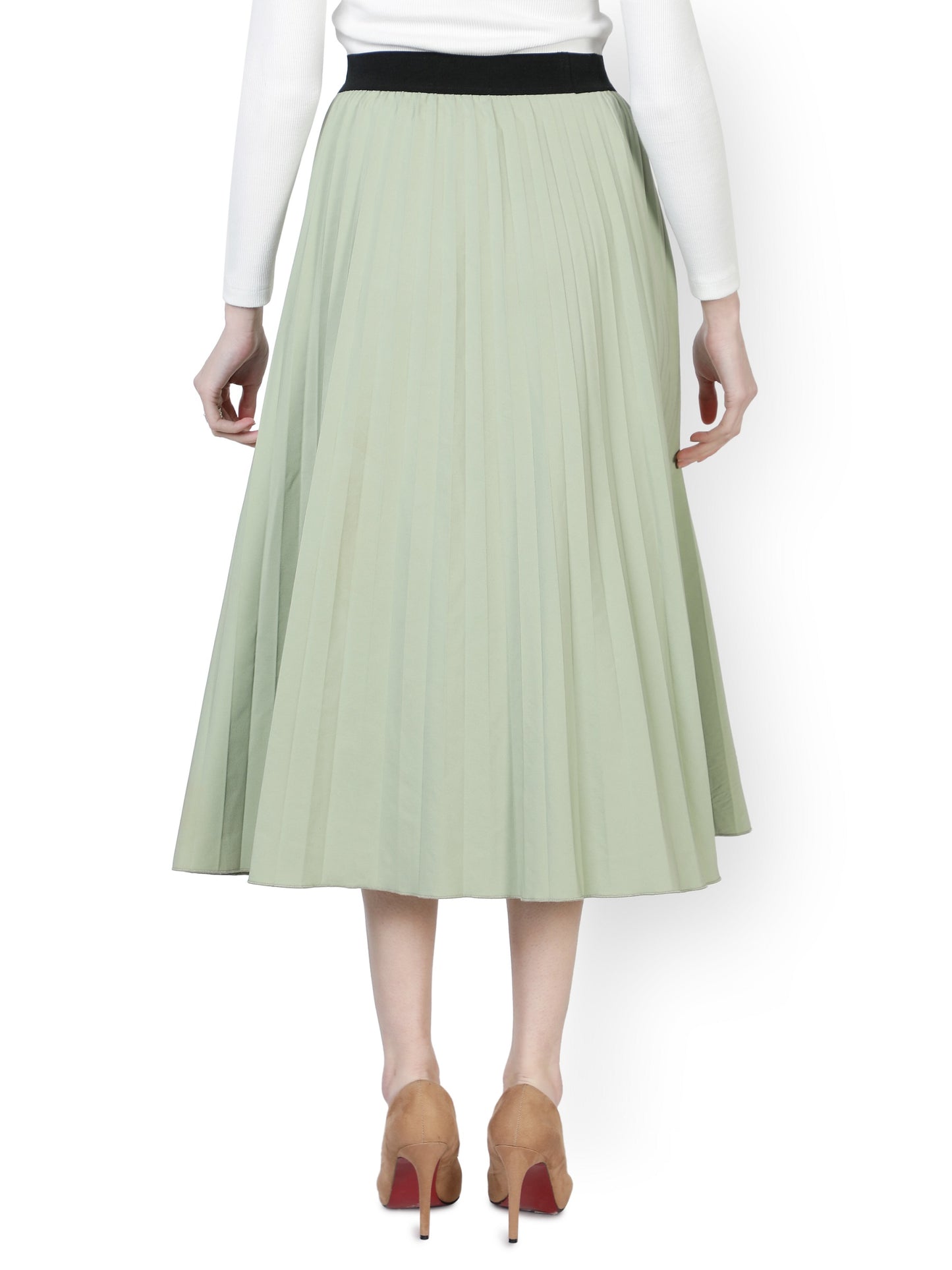 NUEVOSDAMAS Women Western Poly Lycra Solid Skirt | Latest Stylish A- Line Skirt for Summer | Party Casual Knee Length Skirt_ Green