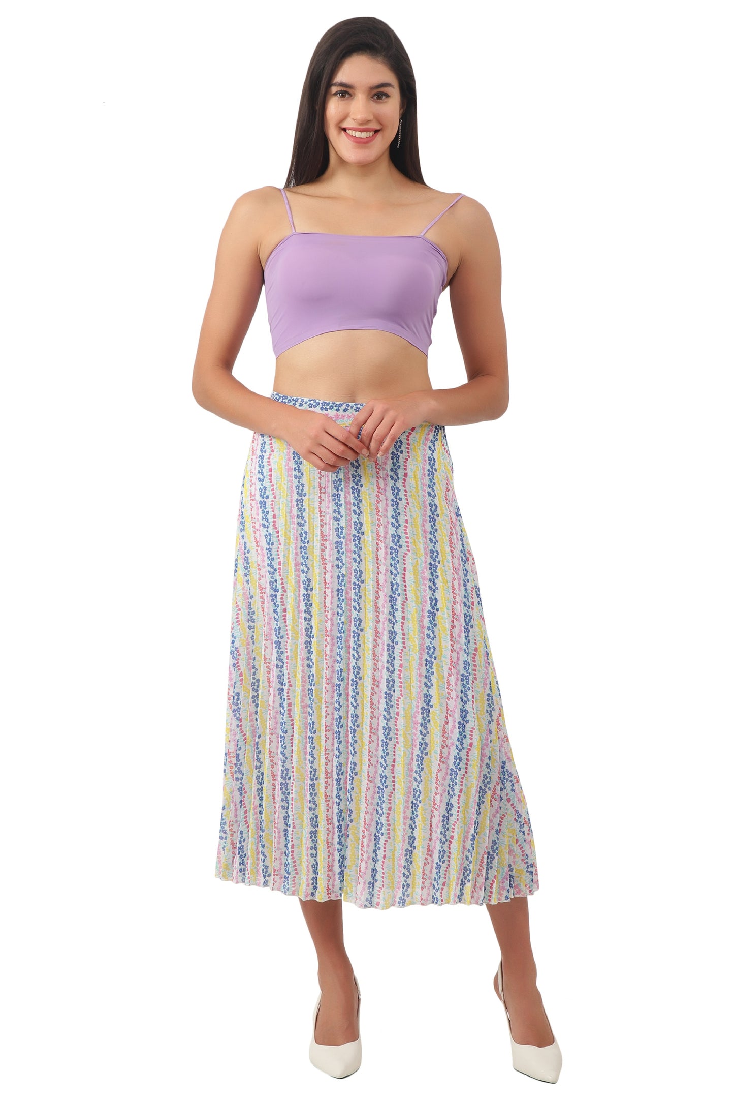 Women Printed Pleated Multicolor Skirt
