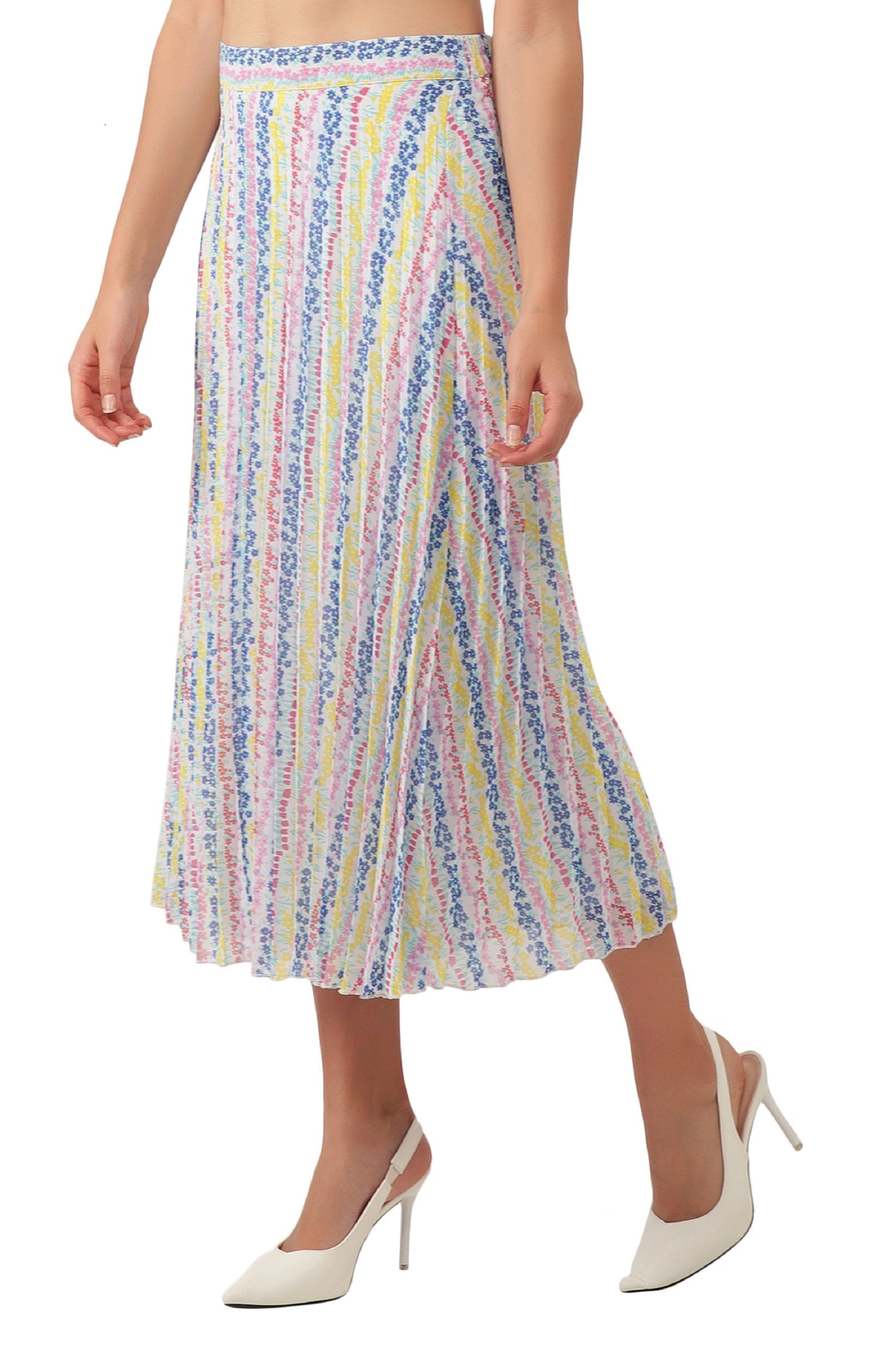 Women Printed Pleated Multicolor Skirt