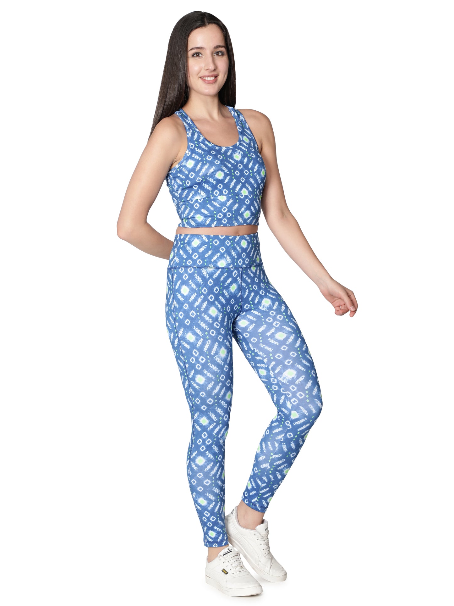 NUEVOSDAMAS Shibori Printed Women Active WearTracksuit | Gym Wear Padded Top And Bottom Set | Dry Fit Women Active Wear Combo Set_Blue
