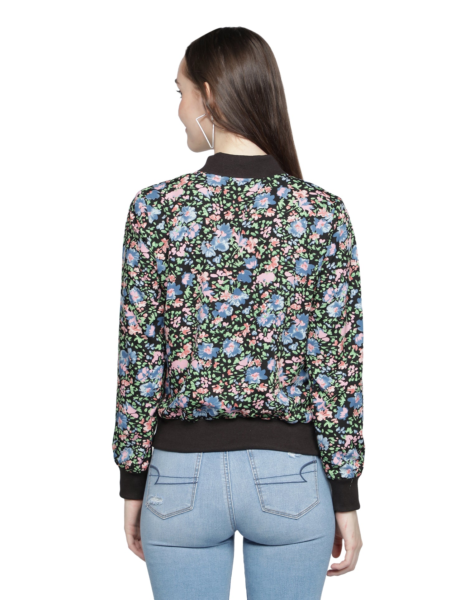Full Sleeve Floral Print Women Bomber Jacket freeshipping - NUEVOSDAMAS