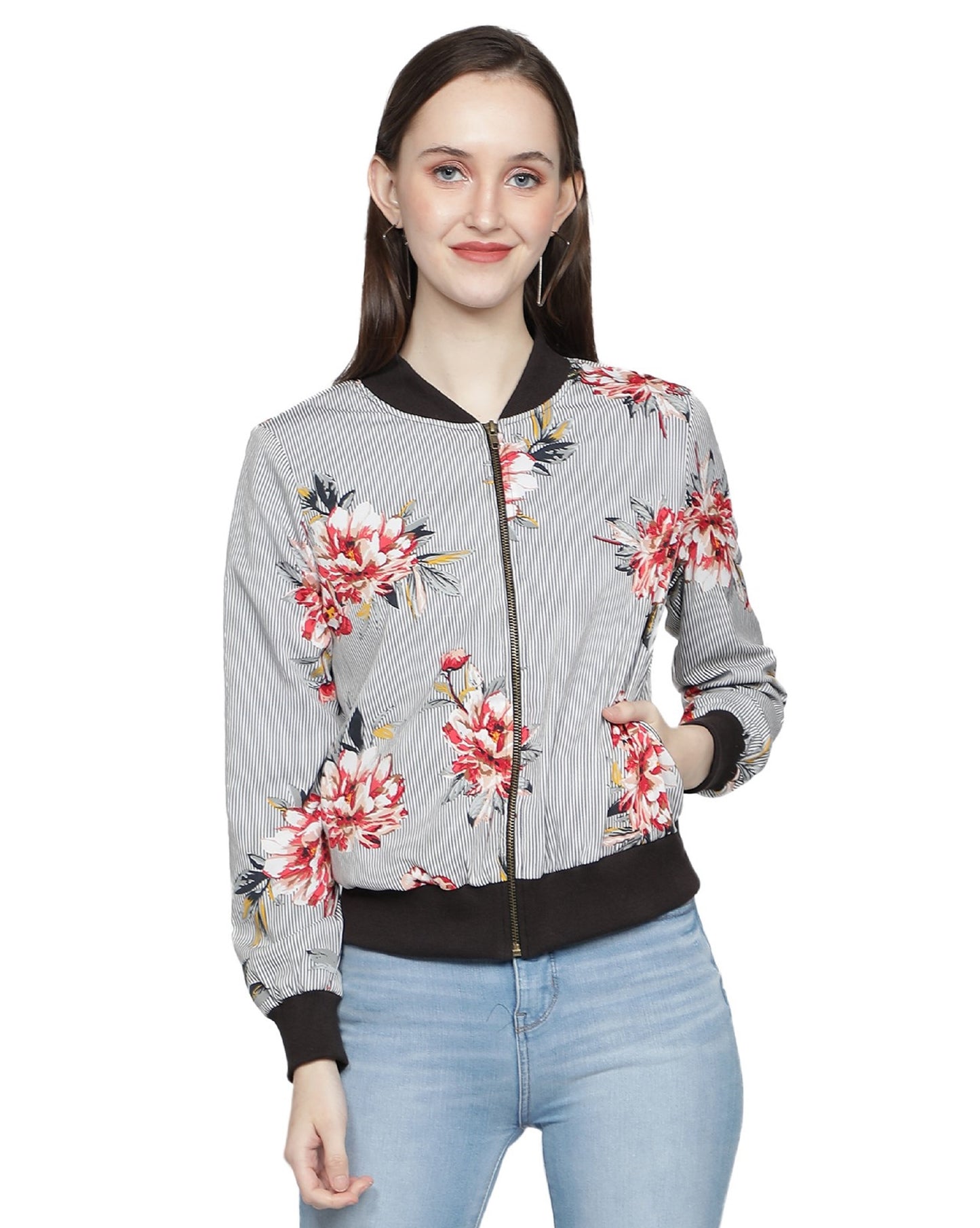 Nuevosdamas Women's Printed Bomber Jacket Grey