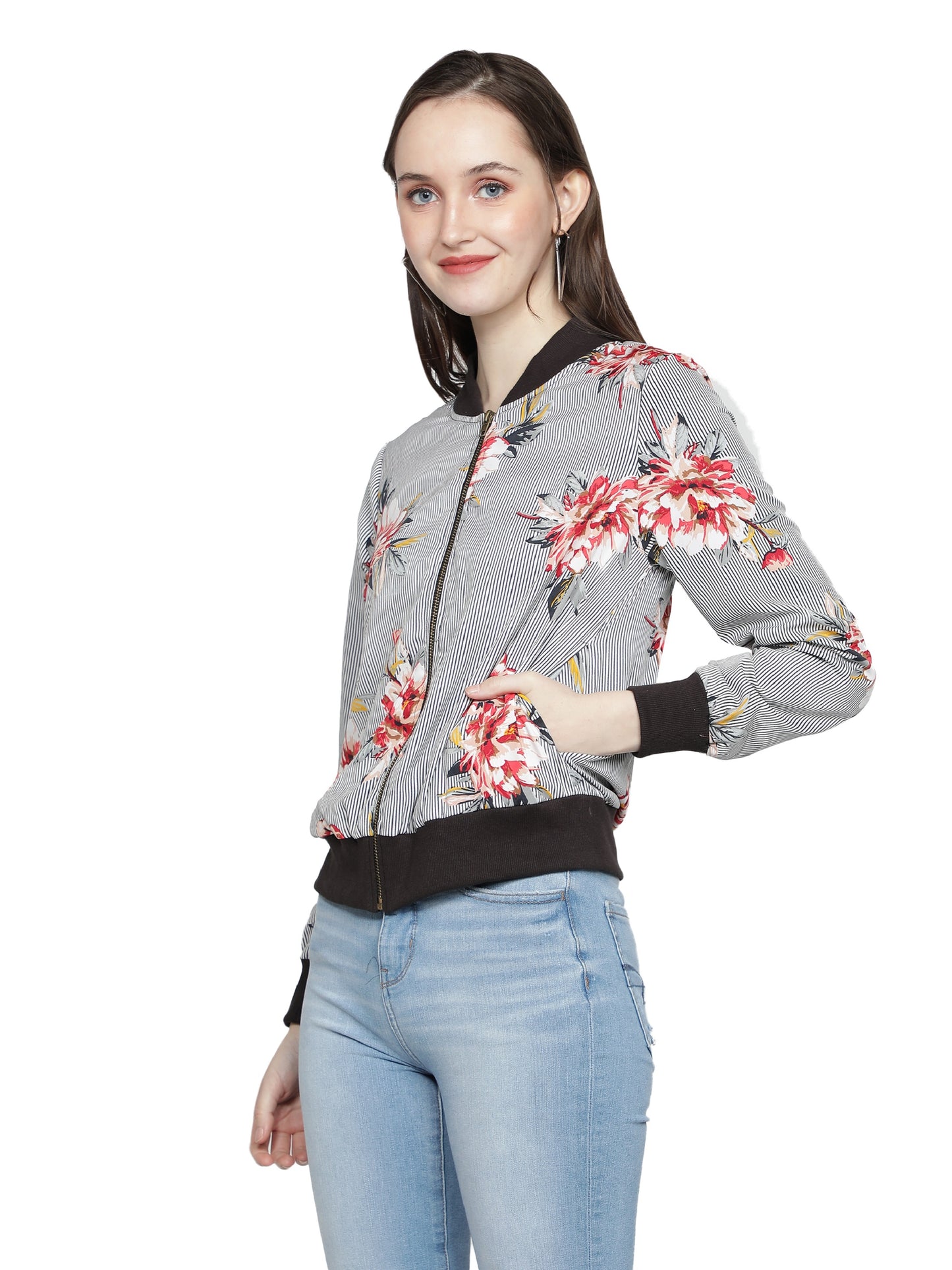 Nuevosdamas Women's Printed Bomber Jacket Grey