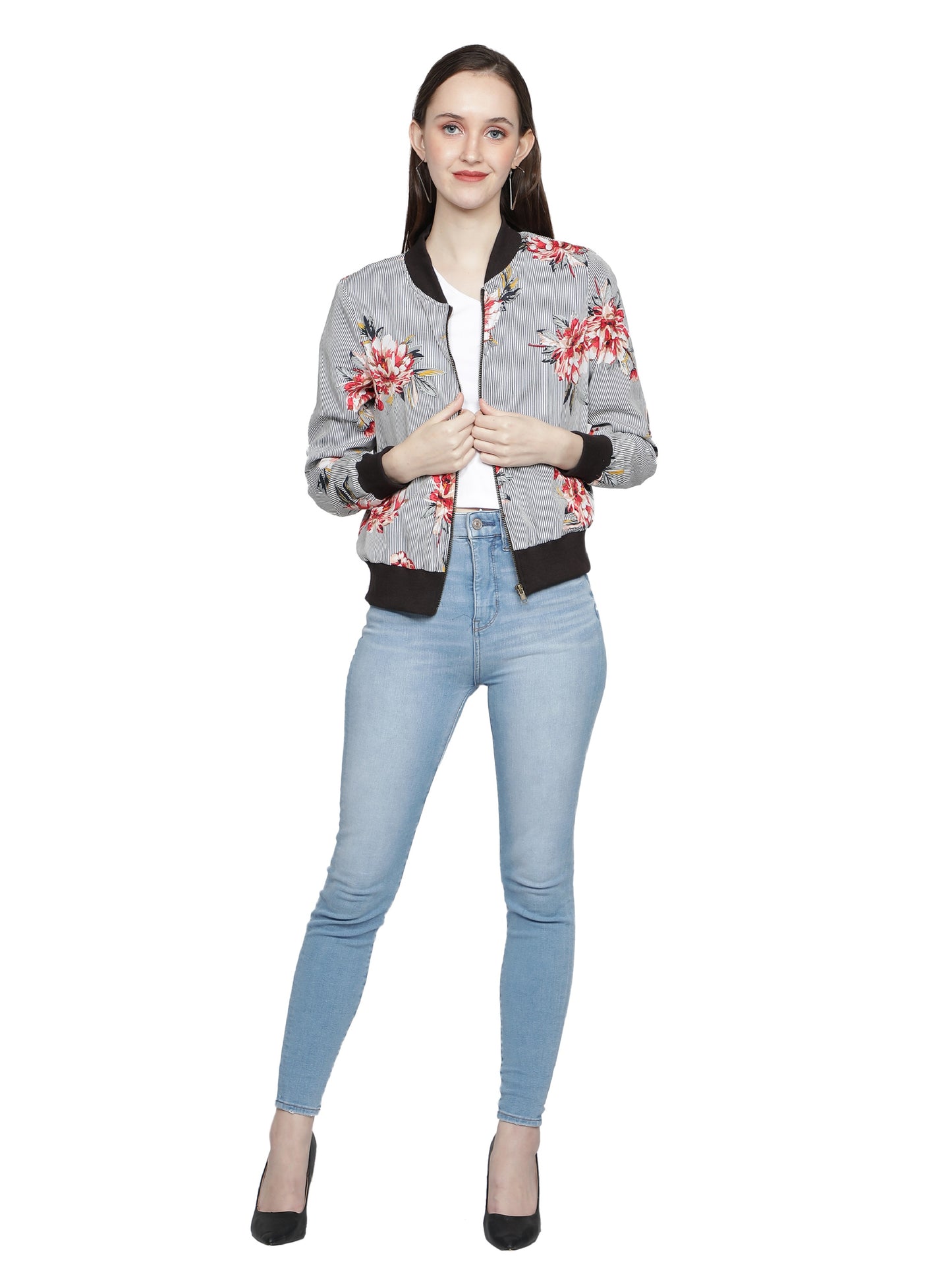 Nuevosdamas Women's Printed Bomber Jacket Grey