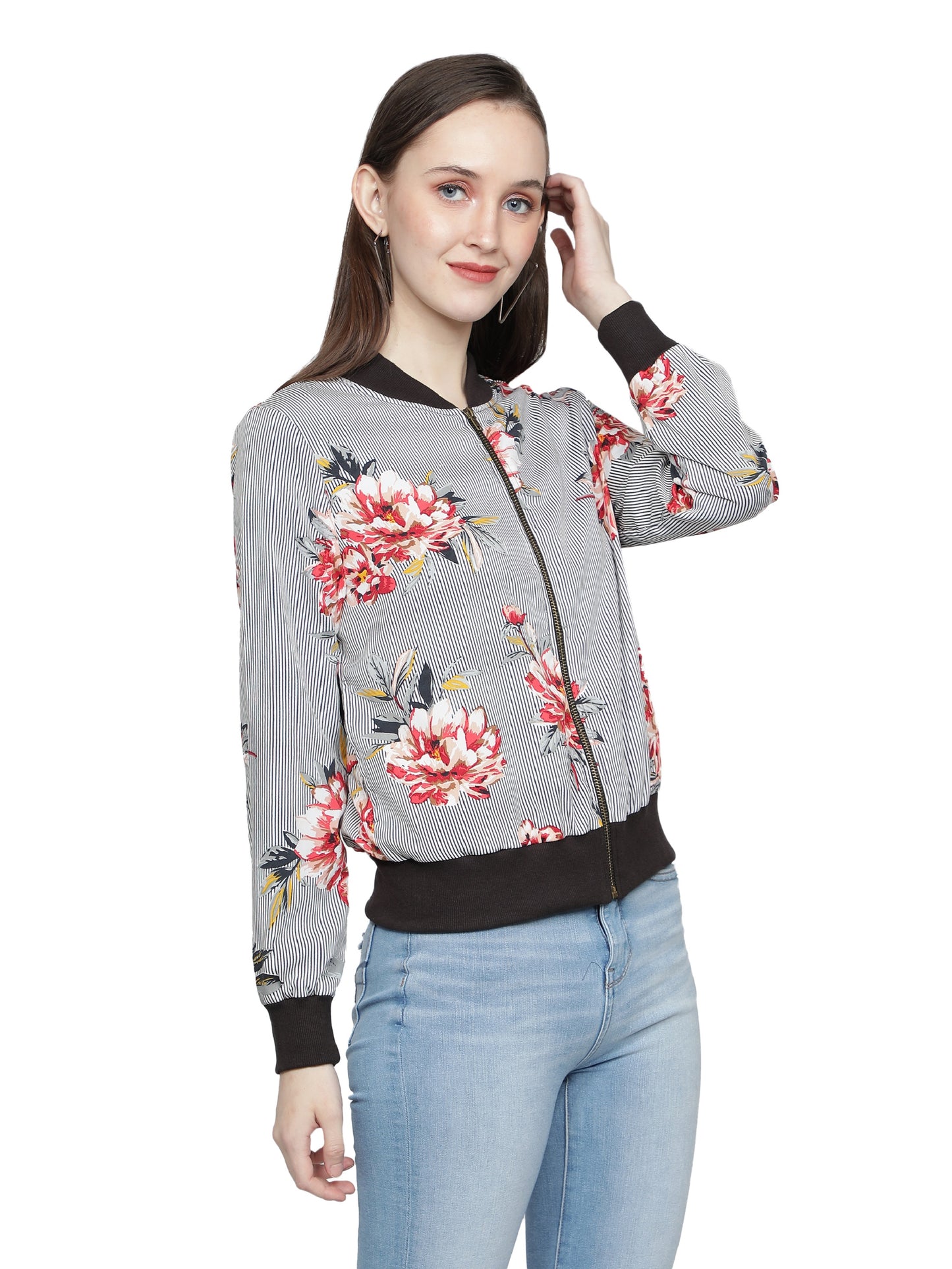 Nuevosdamas Women's Printed Bomber Jacket Grey