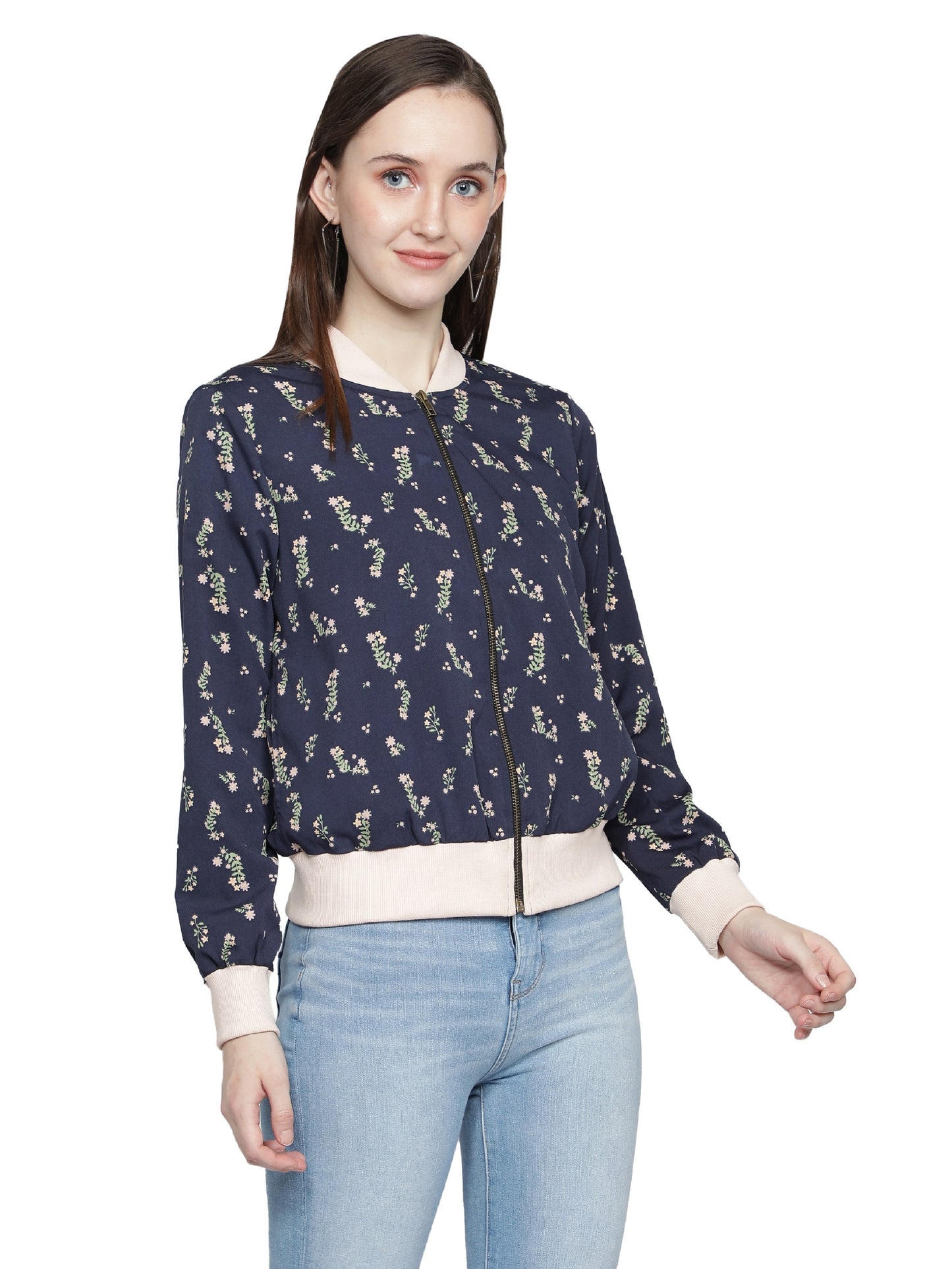 Nuevosdamas Woman's Bomber Jacket Floral Blue