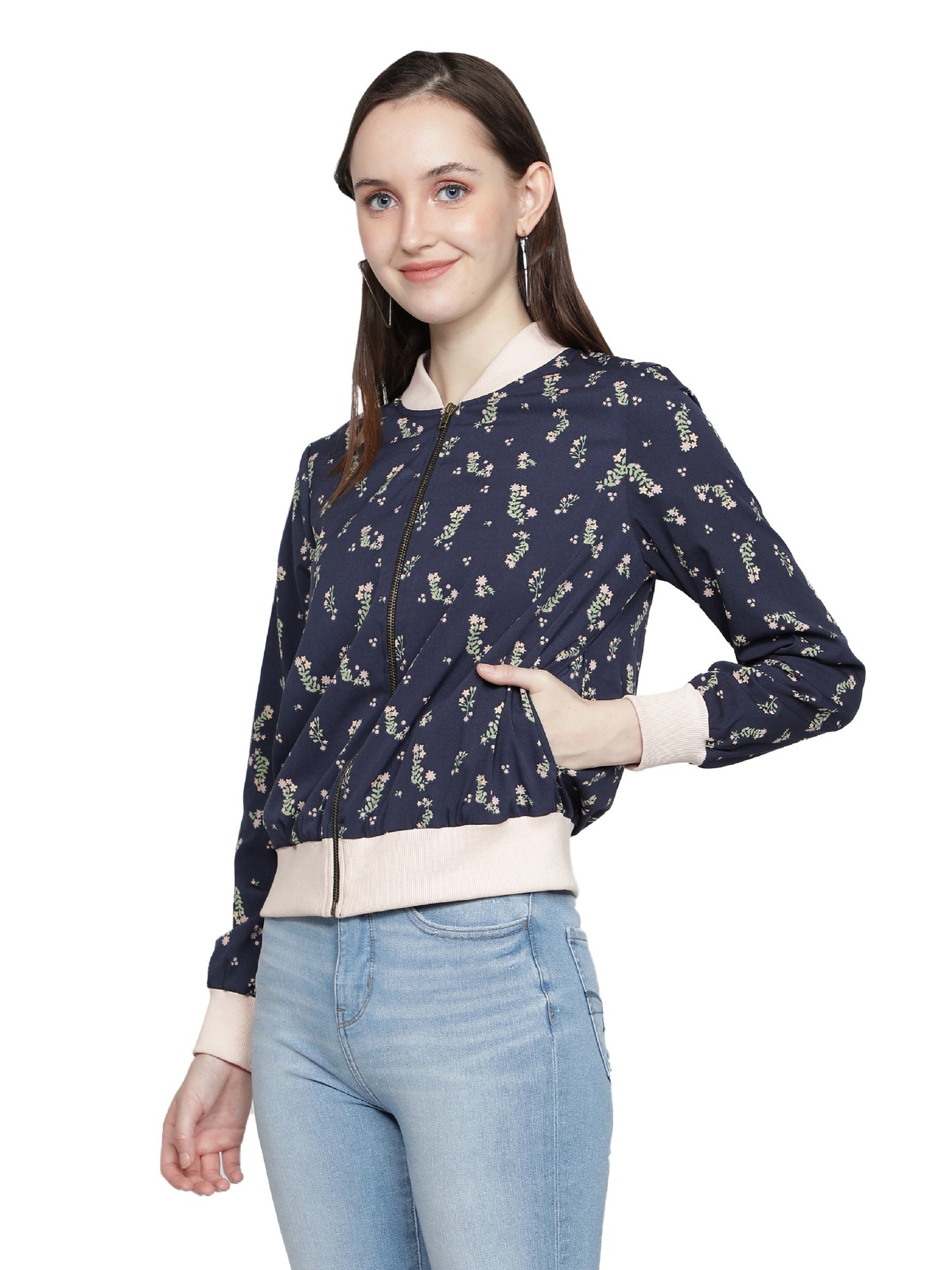 Nuevosdamas Woman's Bomber Jacket Floral Blue