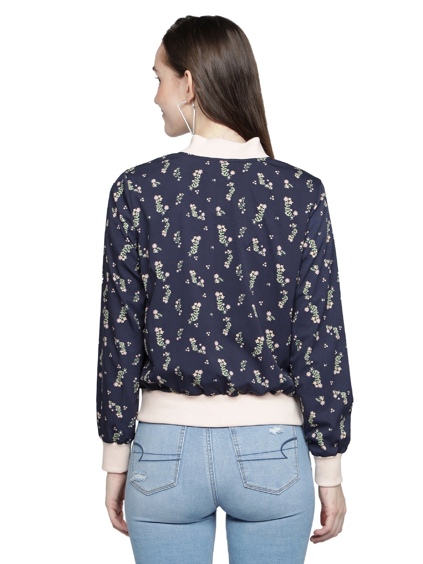 Nuevosdamas Woman's Bomber Jacket Floral Blue