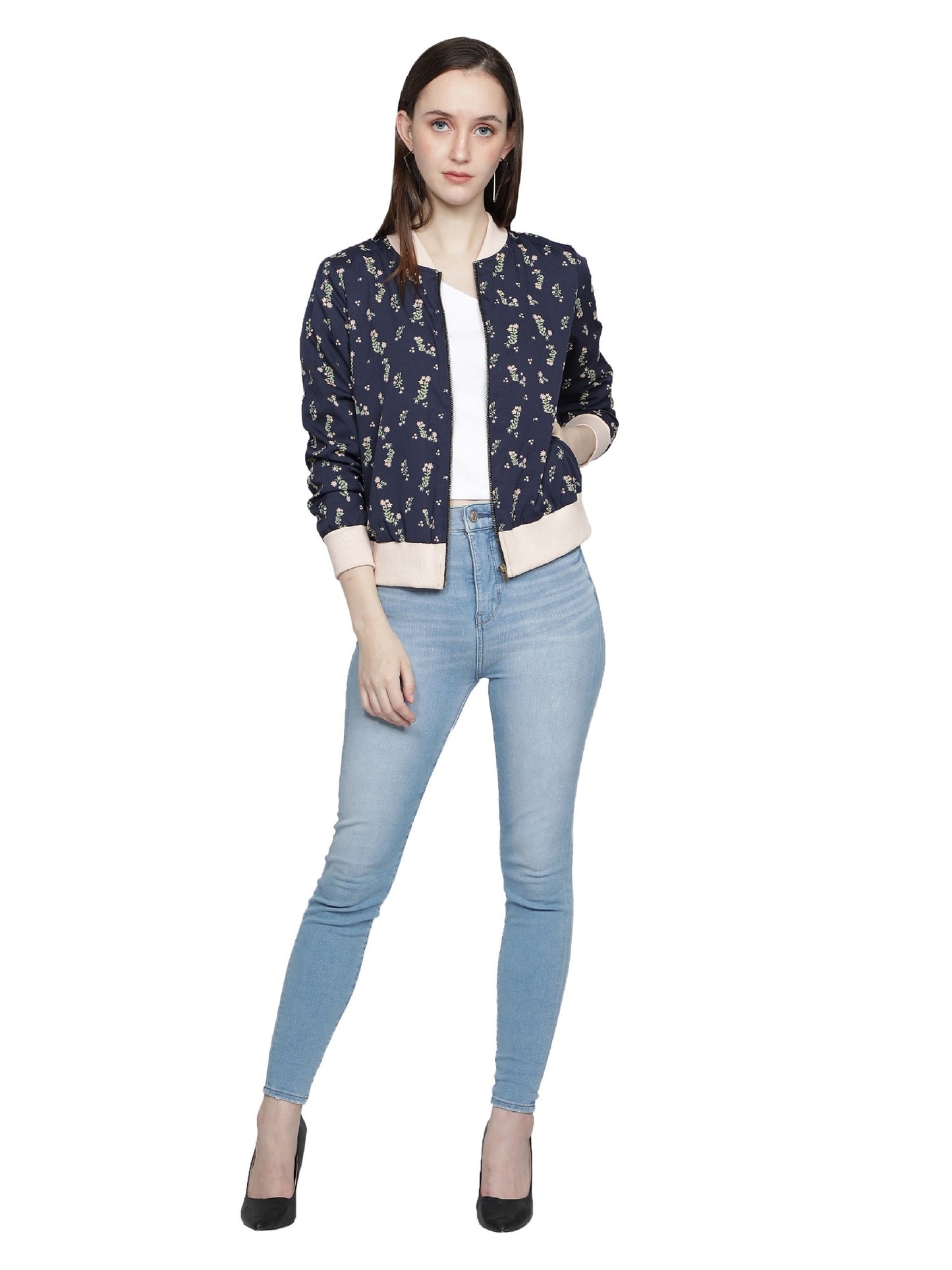 Nuevosdamas Woman's Bomber Jacket Floral Blue