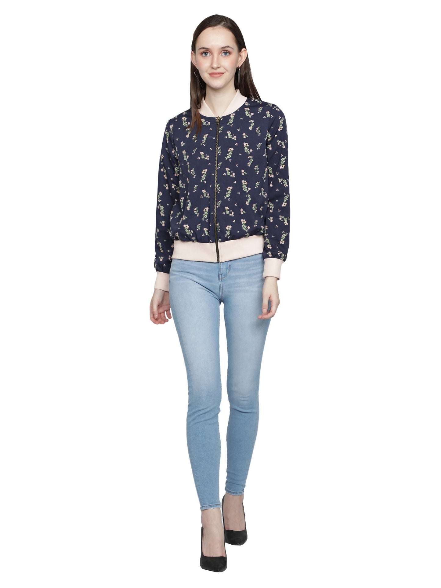 Nuevosdamas Woman's Bomber Jacket Floral Blue