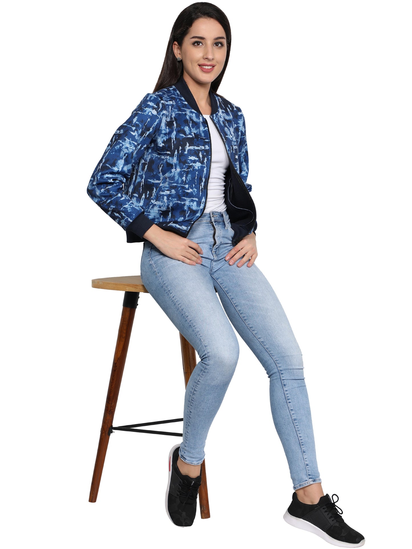 NUEVOSDAMAS woman's Bomber Jacket Bomber Jacket Blue Navy Blue