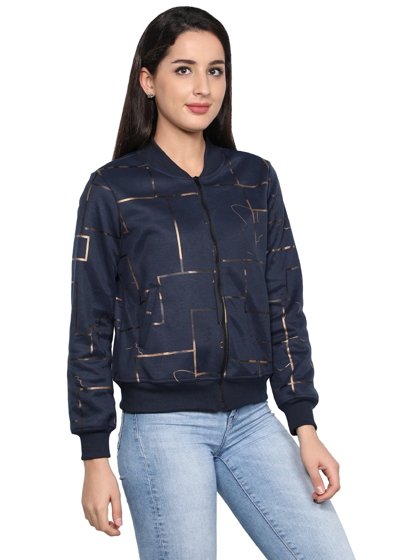 NUEVOSDAMAS Women Full sleeve Poly Cotton Printed Bomber Jacket