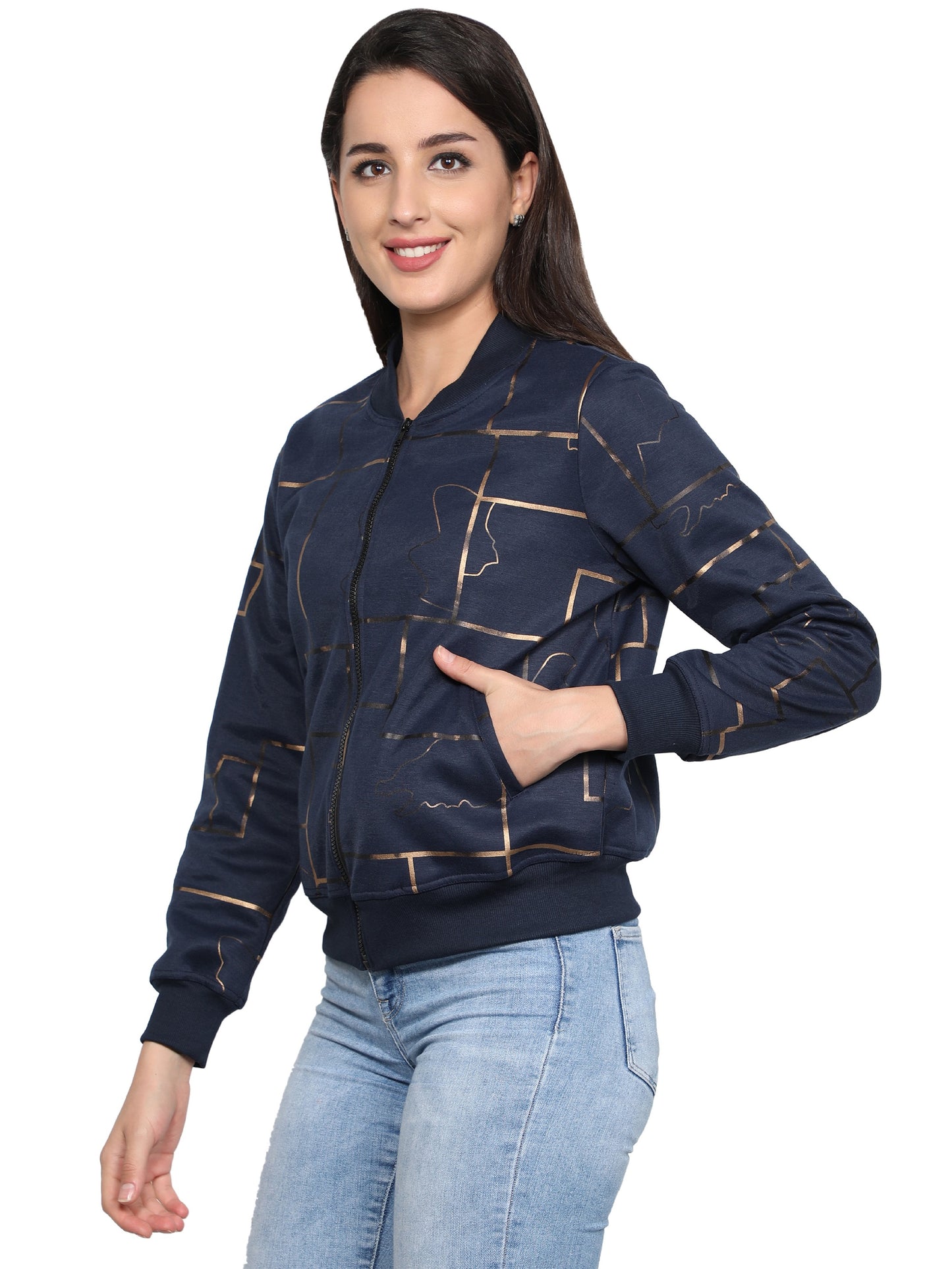 NUEVOSDAMAS Women Full sleeve Poly Cotton Printed Bomber Jacket