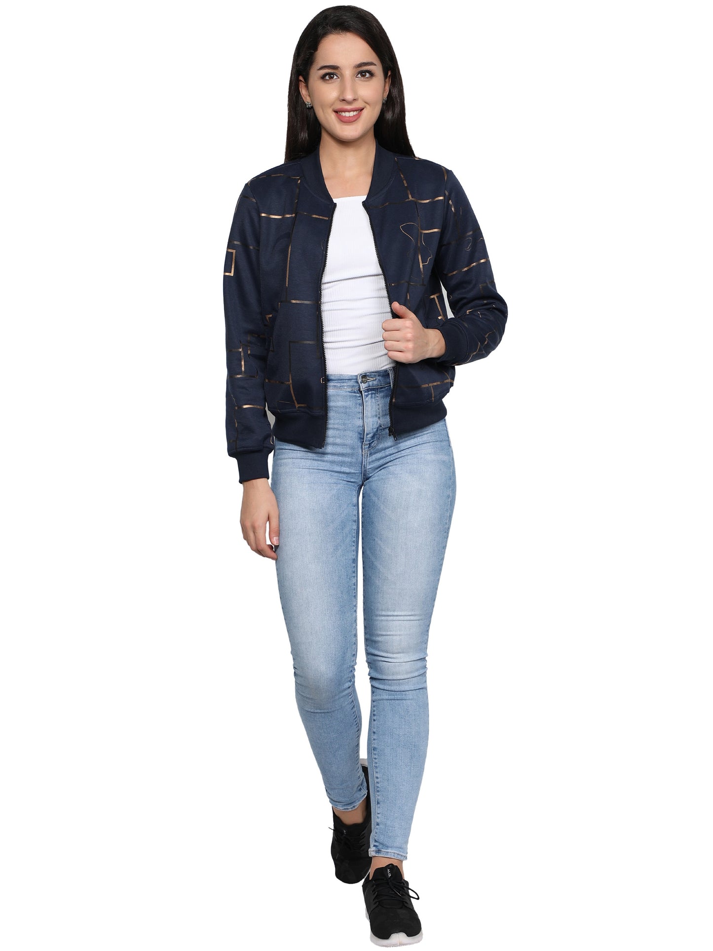 NUEVOSDAMAS Women Full sleeve Poly Cotton Printed Bomber Jacket