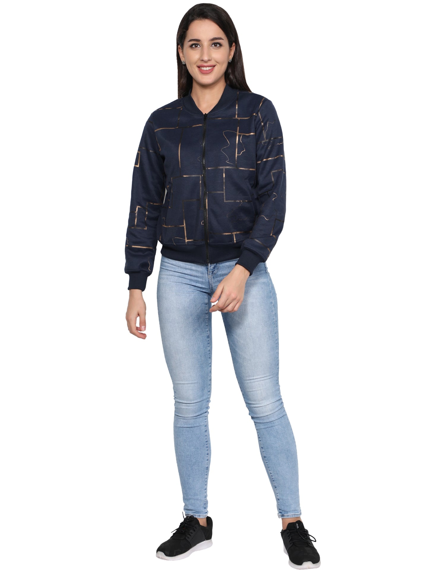 NUEVOSDAMAS Women Full sleeve Poly Cotton Printed Bomber Jacket