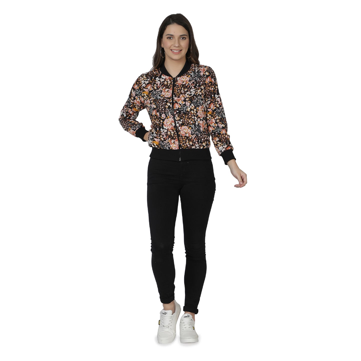 NUEVOSDAMAS Women Full sleeve Multi Floral Printed Bomber Jacket