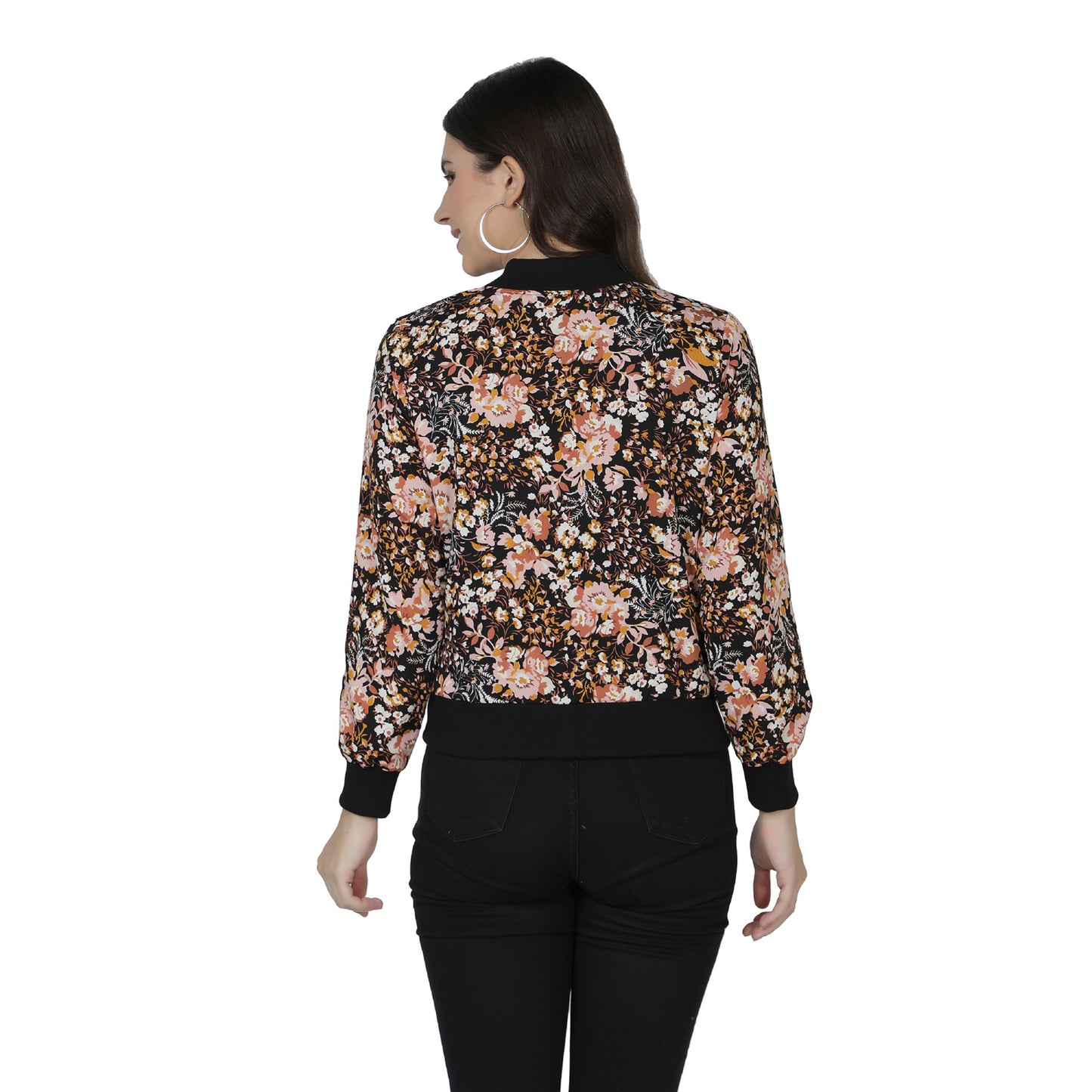 NUEVOSDAMAS Women Full sleeve Multi Floral Printed Bomber Jacket