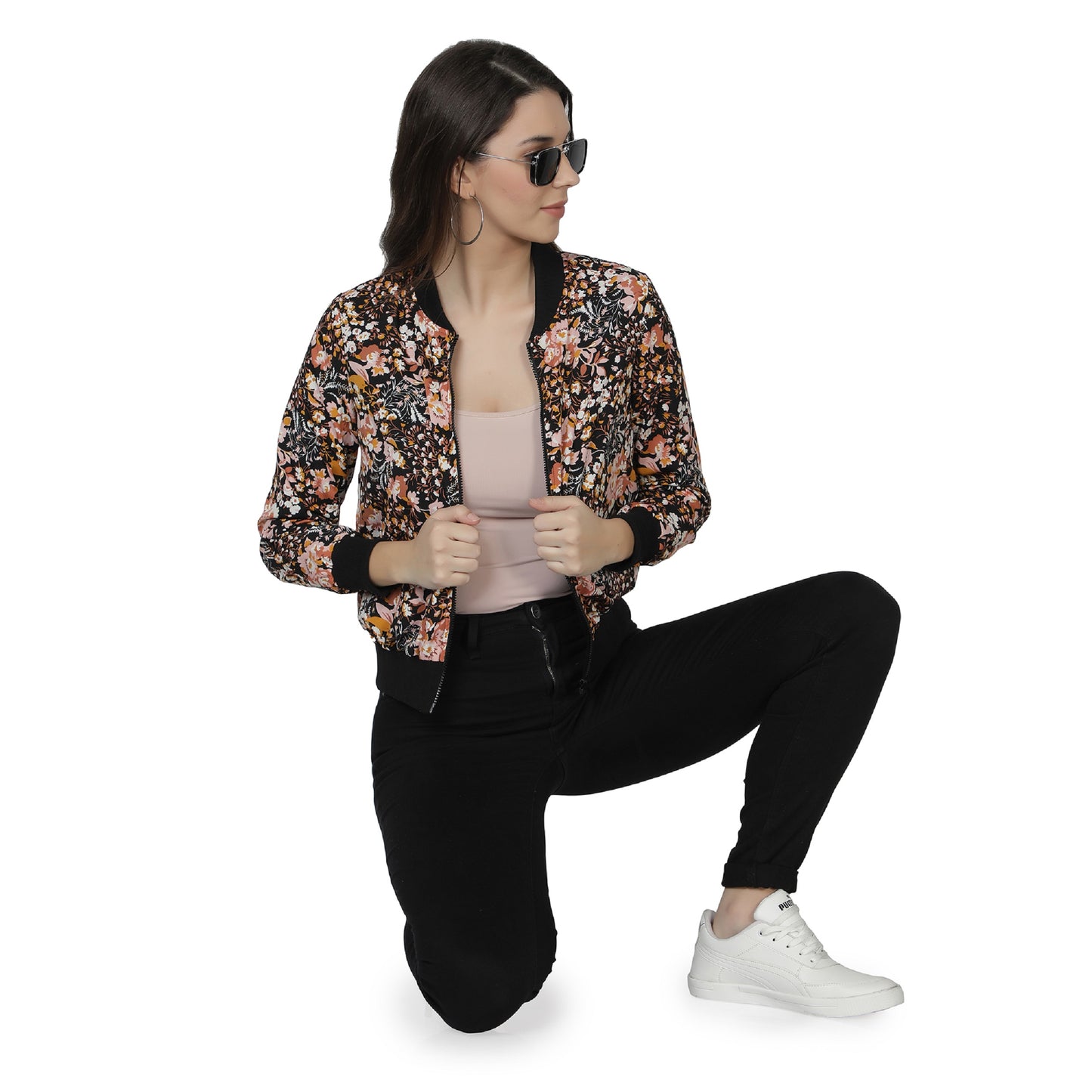 NUEVOSDAMAS Women Full sleeve Multi Floral Printed Bomber Jacket
