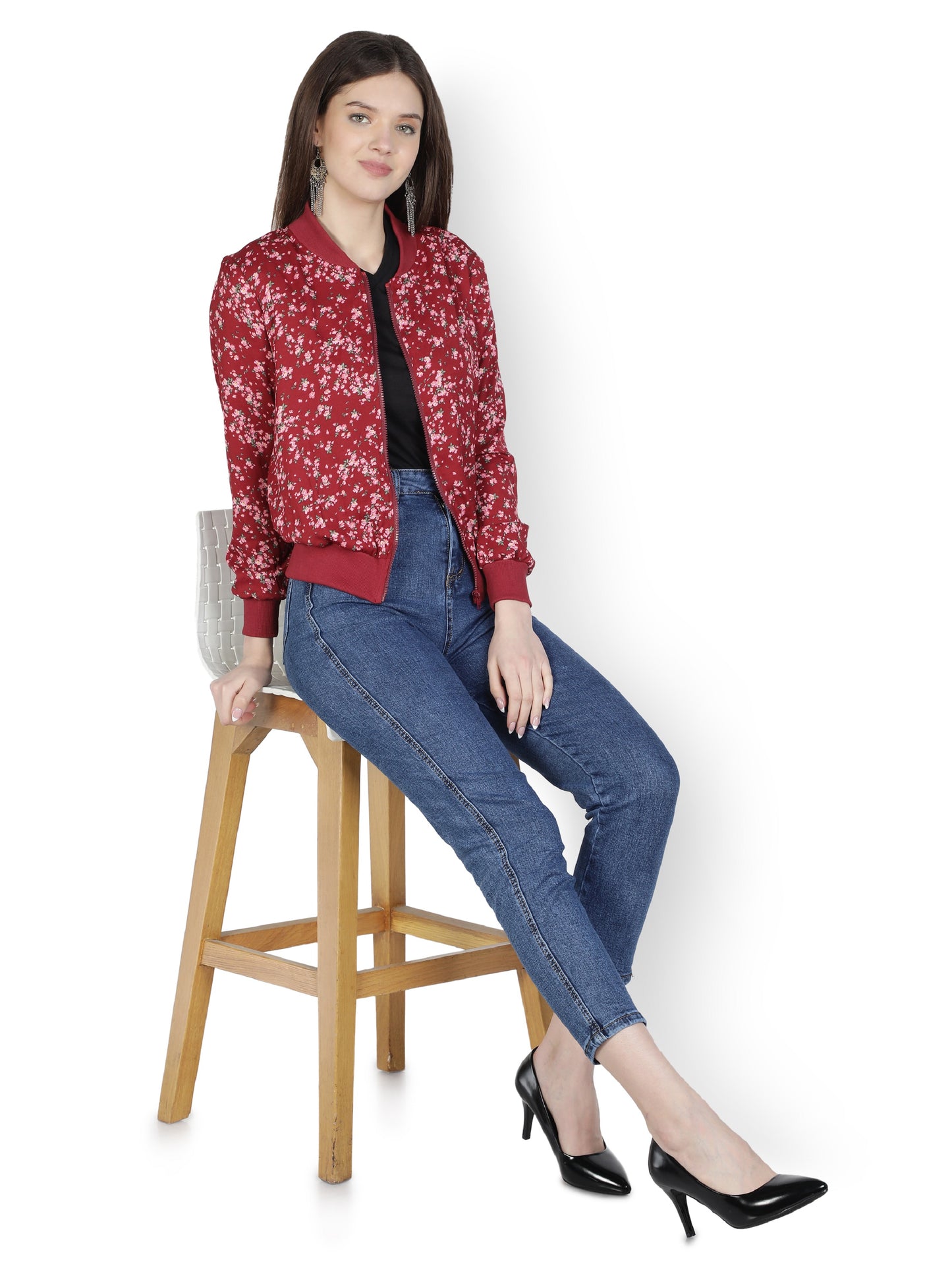 NUEVOSDAMAS Women Full Sleeve Printed Bomber Jacket