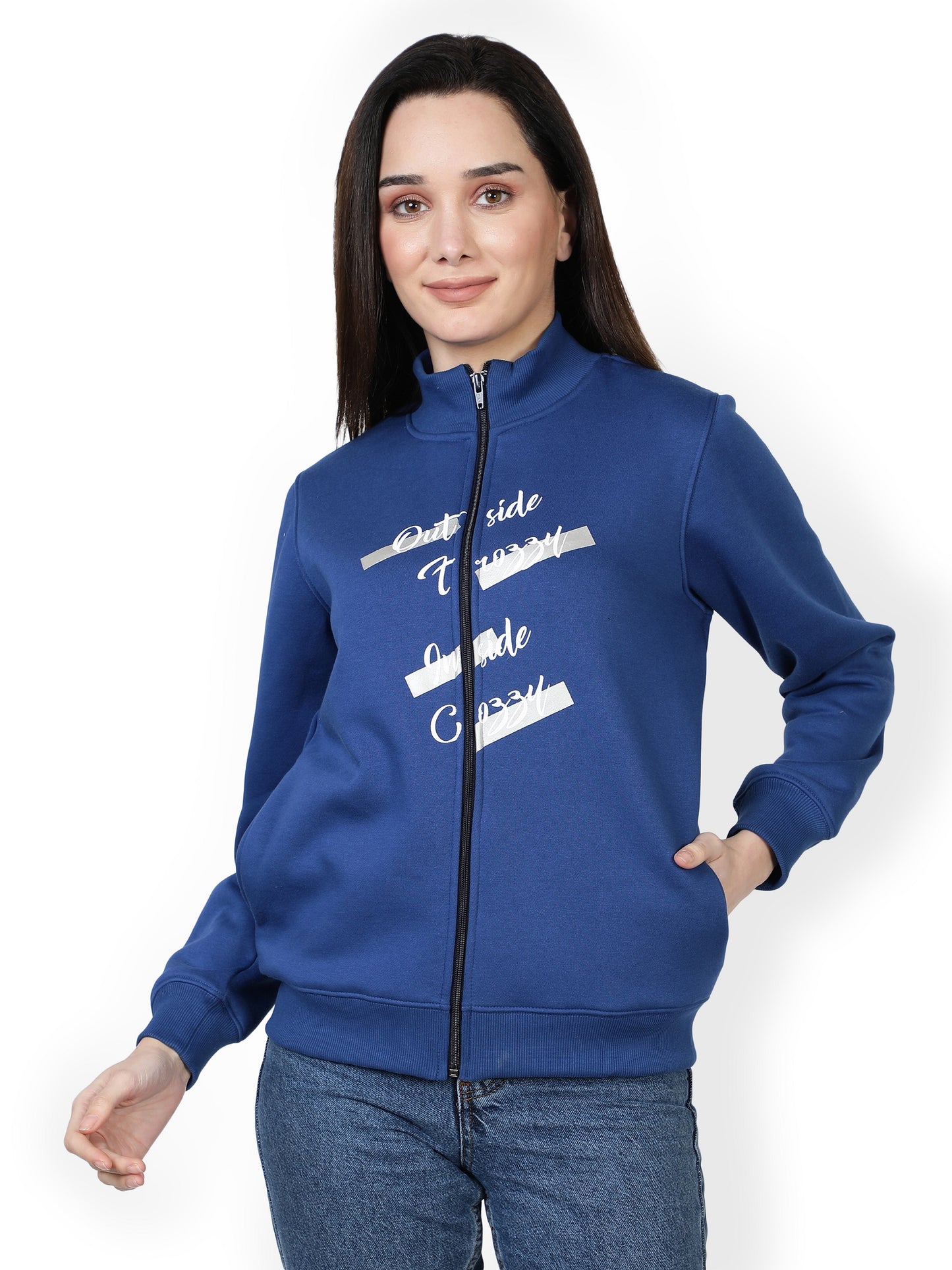 Bomber jacket printed blue color light weight jacket Full Sleeve Printed Women Bomber Jacket