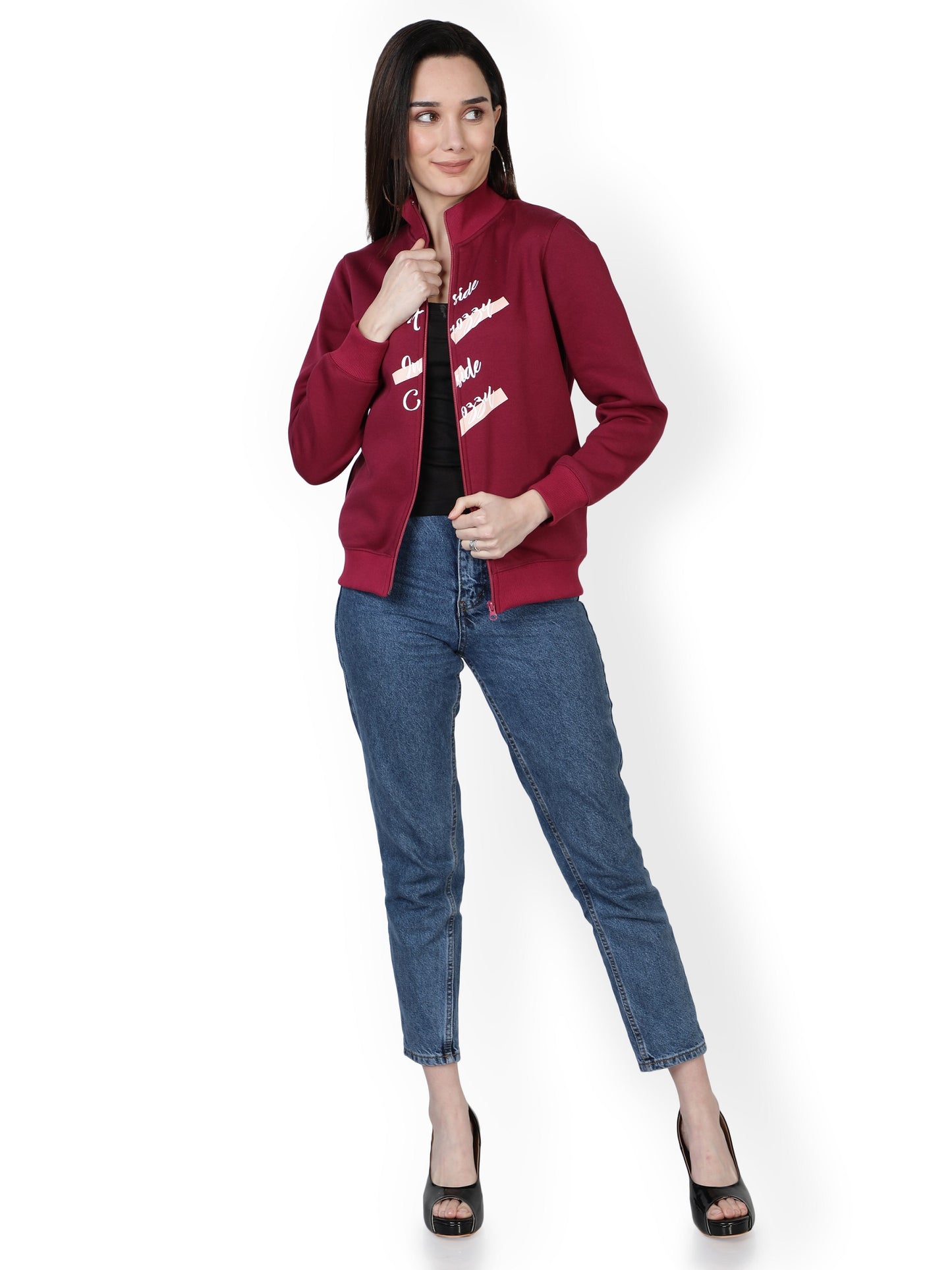 NUEVOSDAMAS Full Sleeve Printed Women Jacket_Maroon
