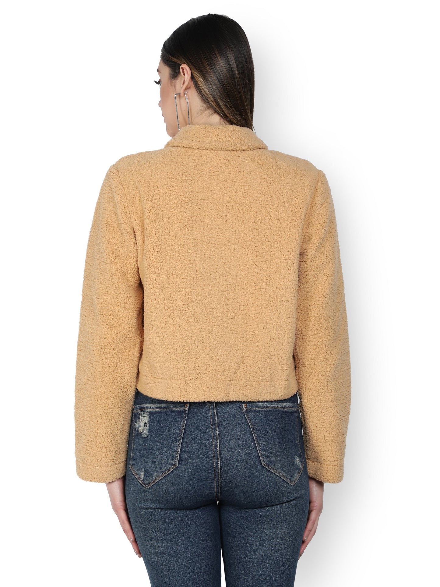 NUEVOSDAMAS WINTER WEAR WOMEN SOLID CAMEL SHERPA/FUR JACKET