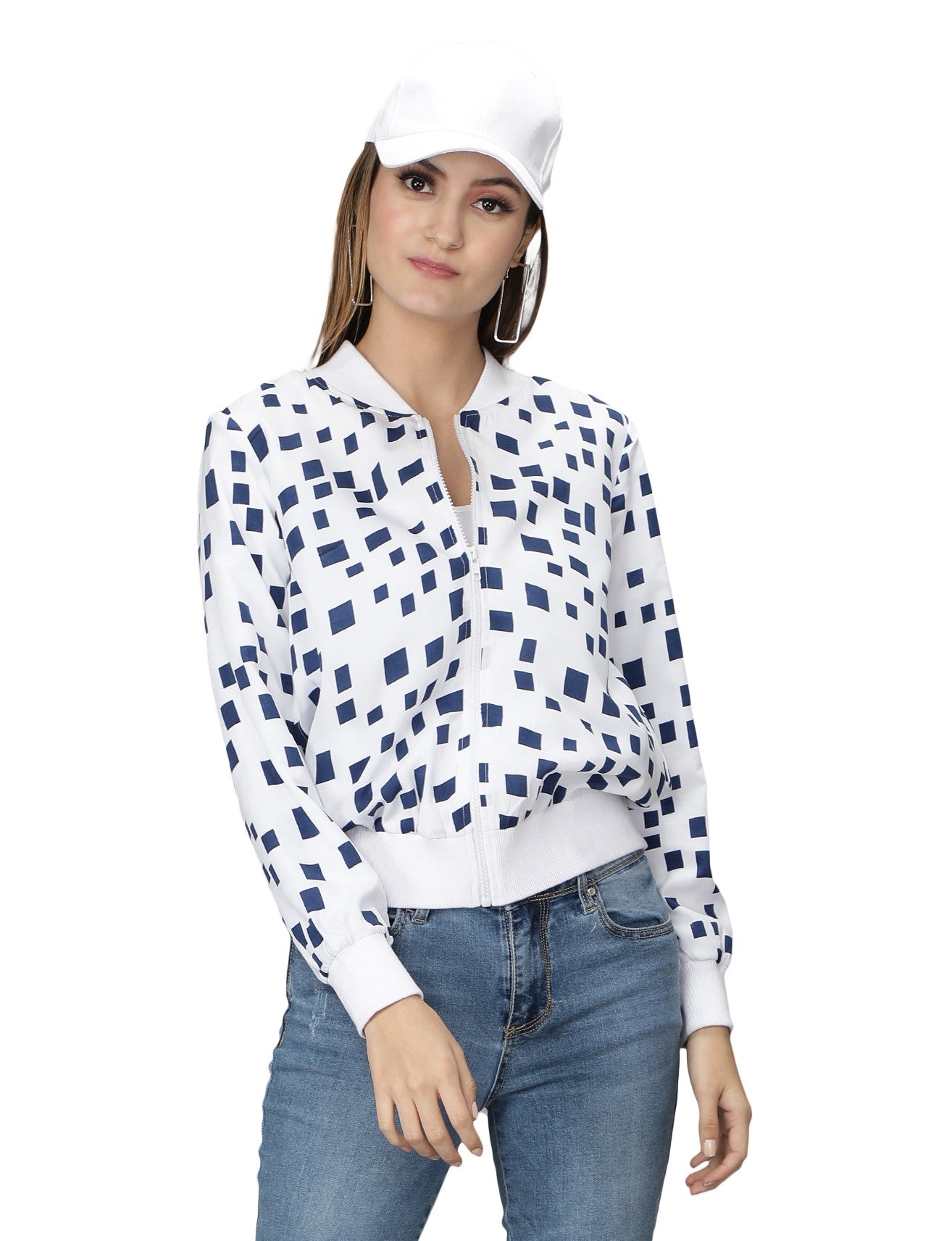 NUEVOSDAMAS Women Winter Wear Bomber jacket I Latest Stylish Geometric Printed Women Jacket I Light Weighted Crepe Jacket for women