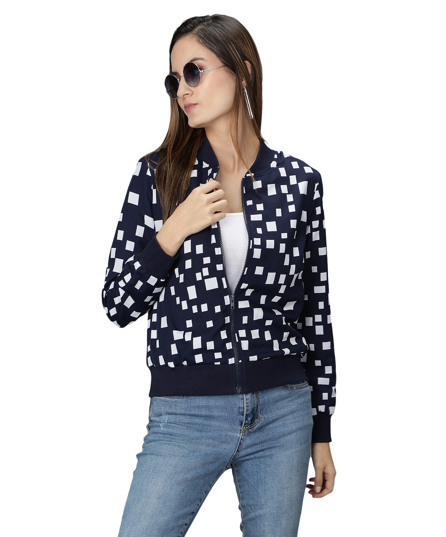 NUEVOSDAMAS Women Winter Wear Bomber jacket I Latest Stylish Geometric Printed Women Jacket I Light Weighted Crepe Jacket for women