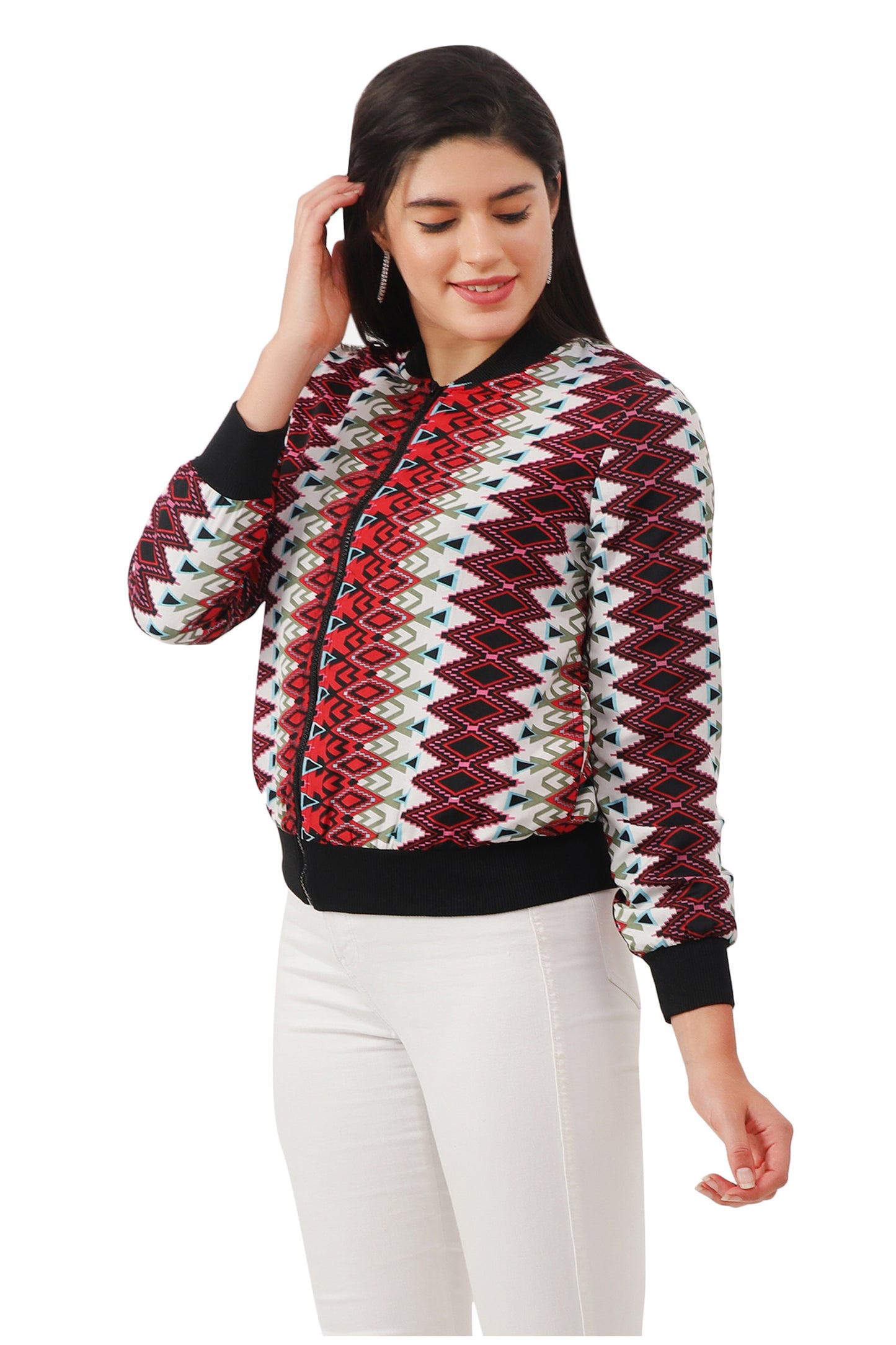 NUEVOSDAMAS Women Printed Full Sleeve Bomber jacket | Latest Stylish Georgette Printed Women Jacket | Light Weight Crepe Jacket for women_multicolor