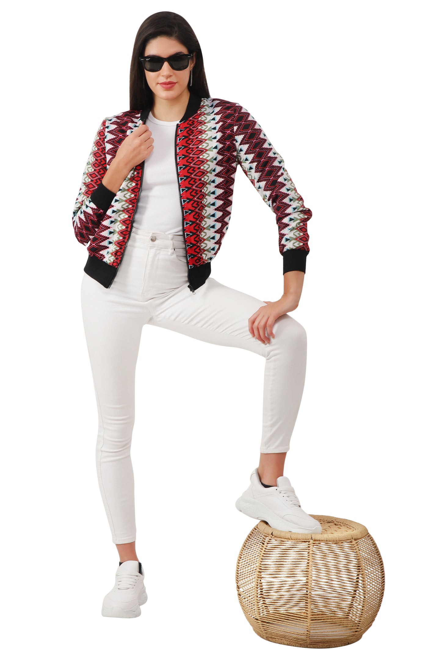 NUEVOSDAMAS Women Printed Full Sleeve Bomber jacket | Latest Stylish Georgette Printed Women Jacket | Light Weight Crepe Jacket for women_multicolor
