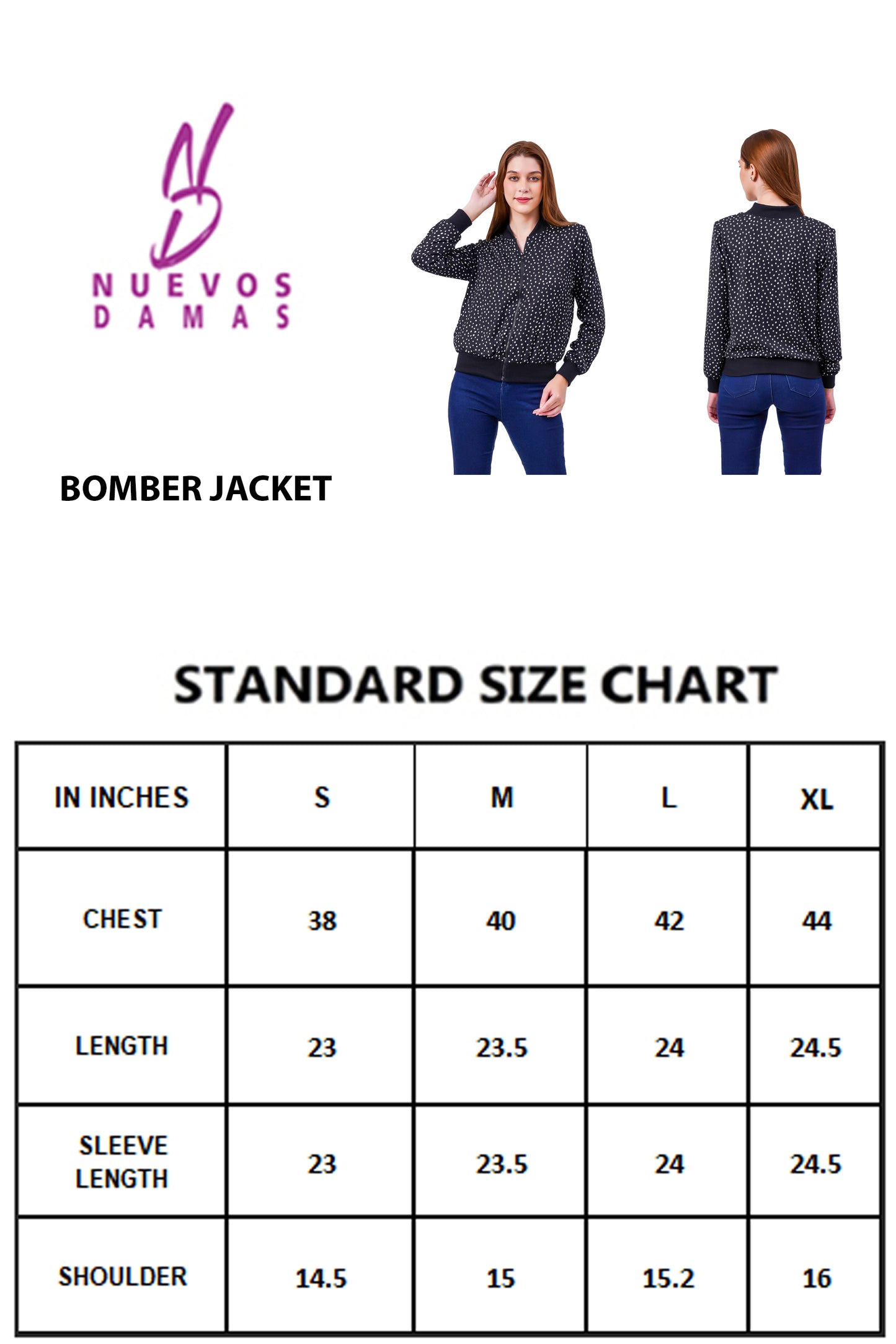 NUEVOSDAMAS Oval Dot Printed Black Bomber Jacket