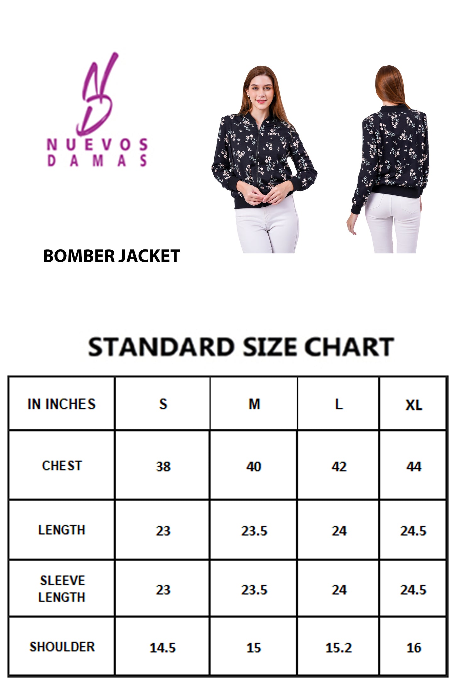 NUEVOSDAMAS FLORAL PRINTED BLACK BOMBER JACKET