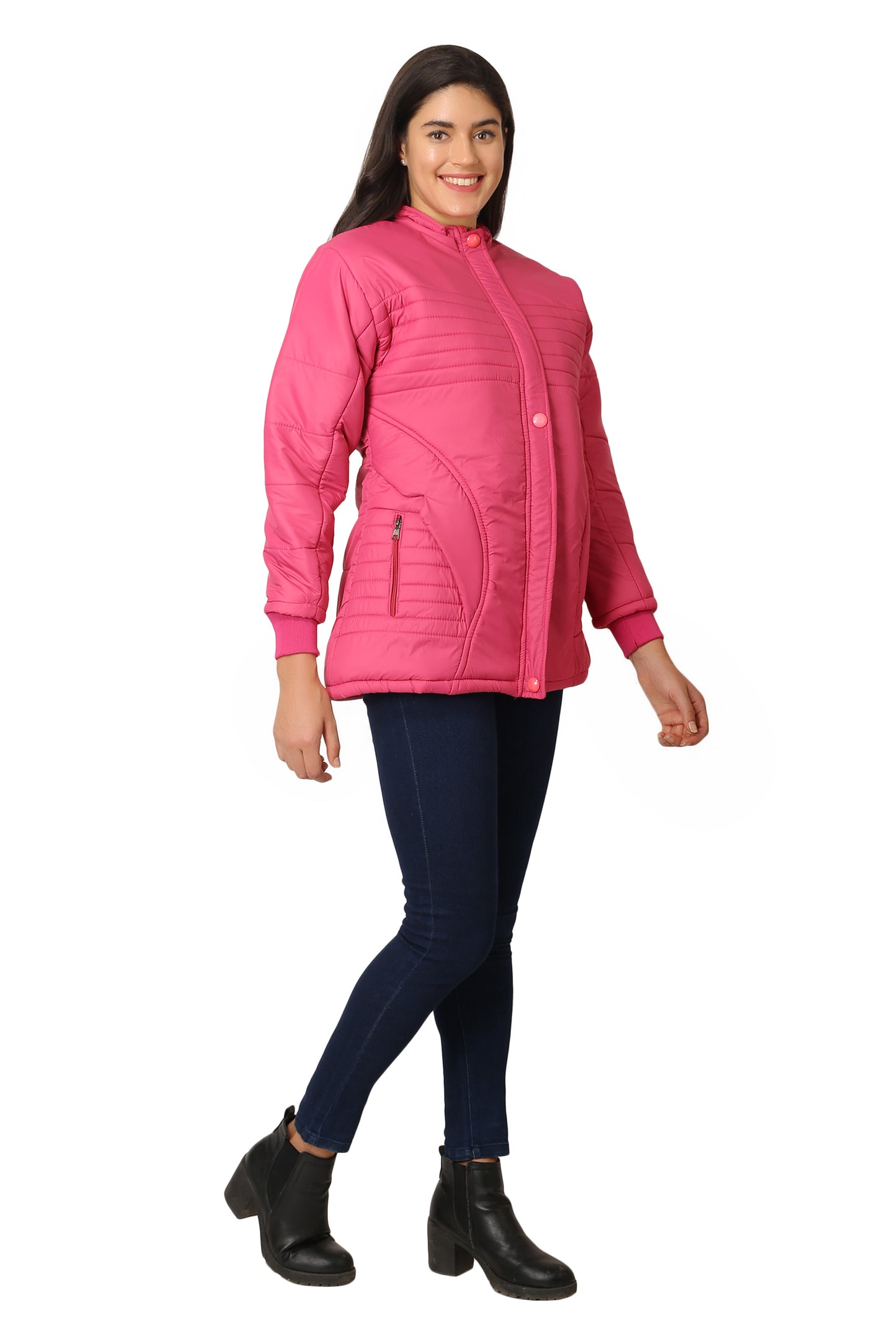 NUEVOSDAMAS Women Solid Pink Full Sleeve Puffer Jacket With Detachable Hood