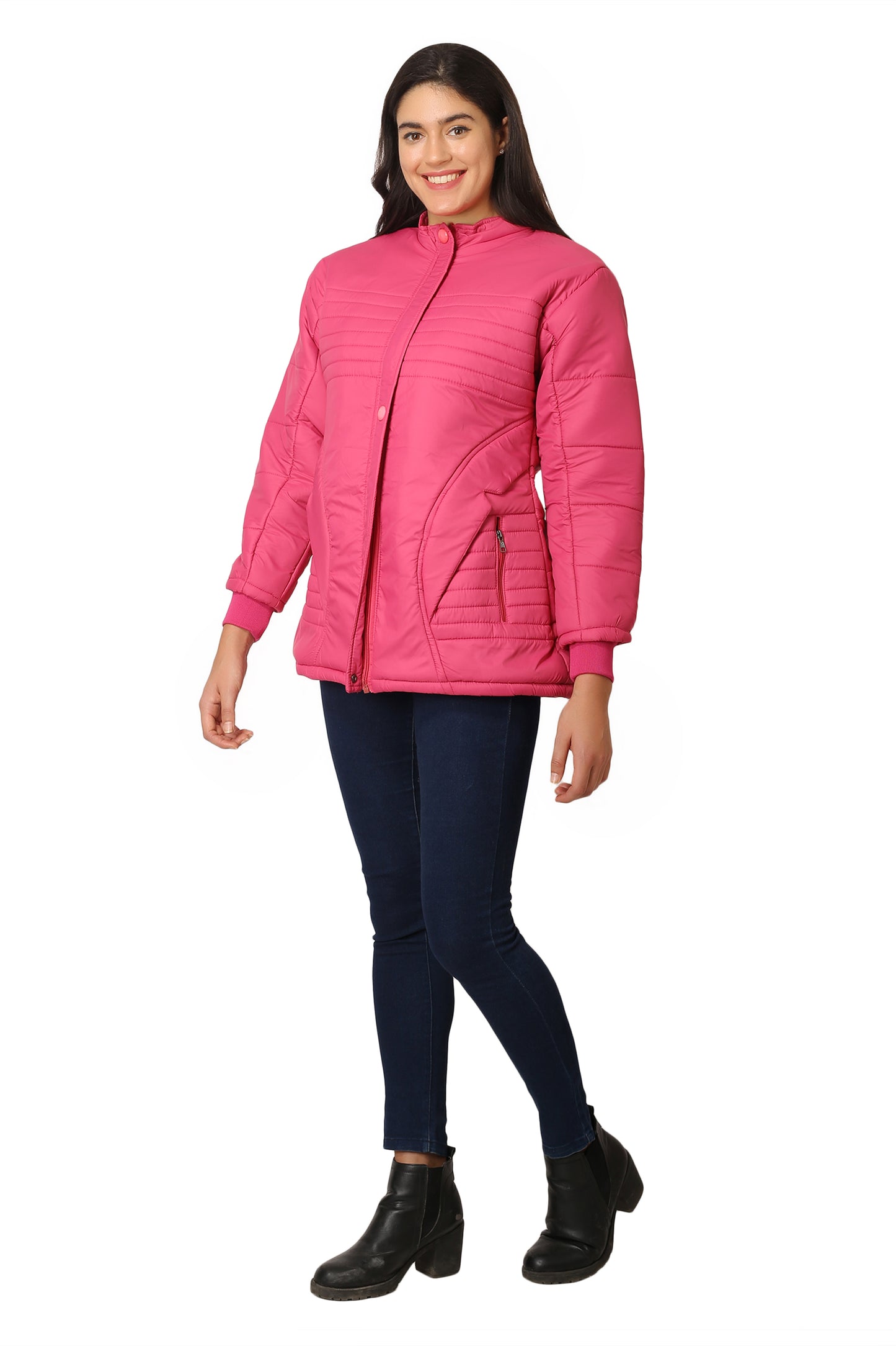NUEVOSDAMAS Women Solid Pink Full Sleeve Puffer Jacket With Detachable Hood