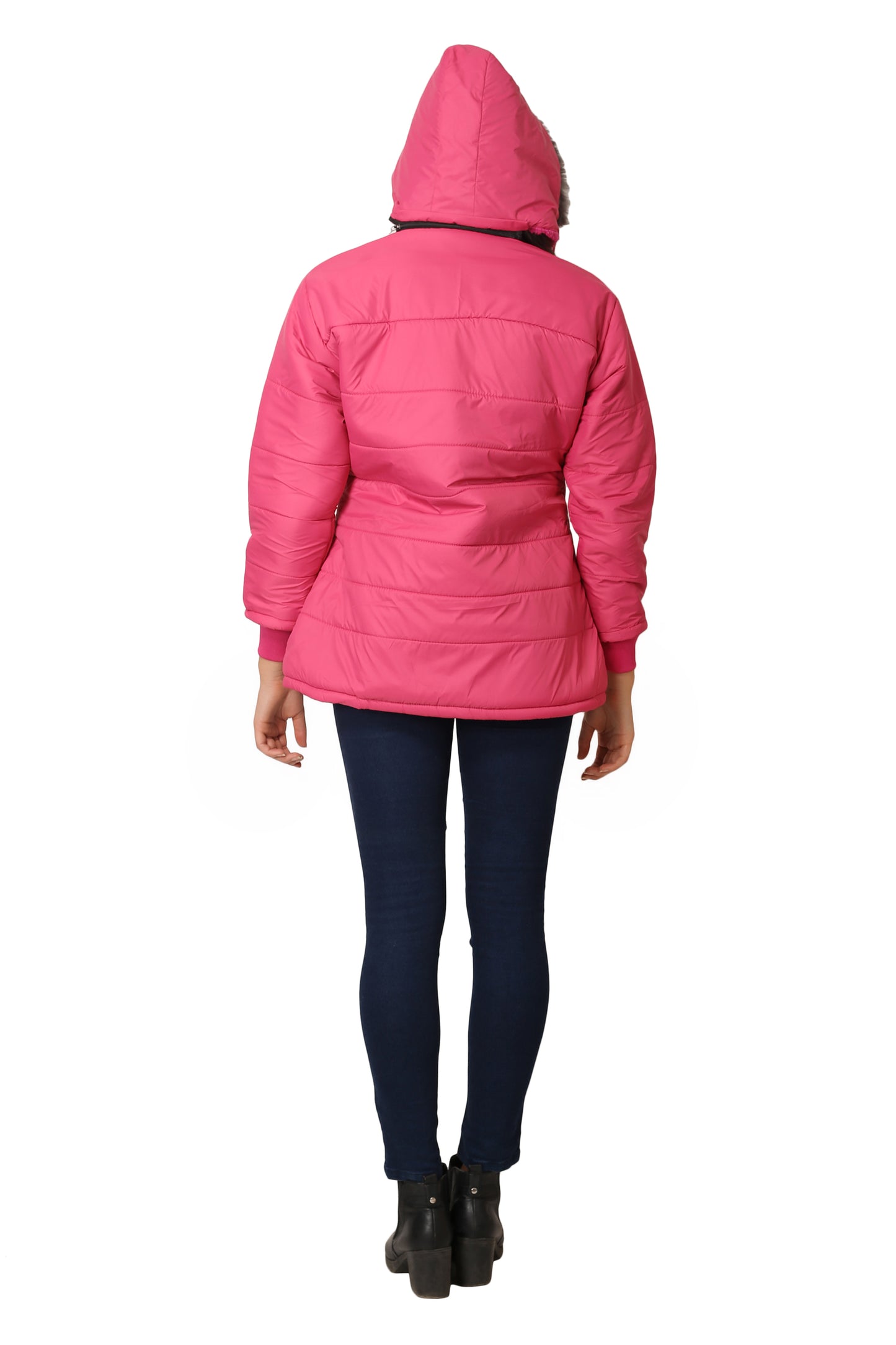 NUEVOSDAMAS Women Solid Pink Full Sleeve Puffer Jacket With Detachable Hood