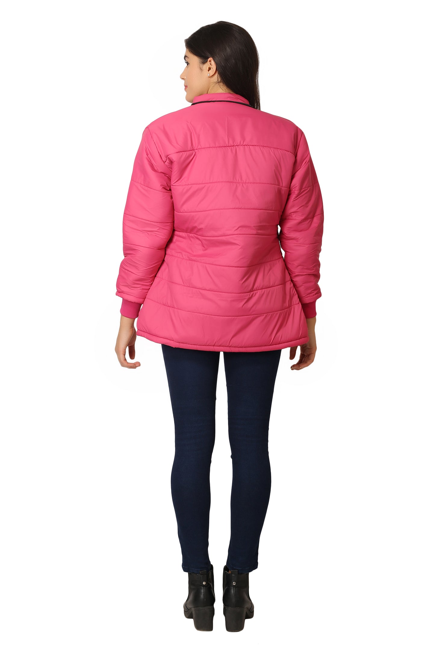 NUEVOSDAMAS Women Solid Pink Full Sleeve Puffer Jacket With Detachable Hood