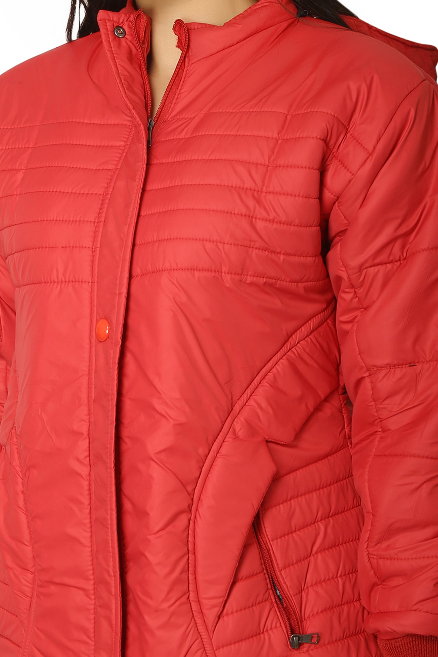 NUEVOSDAMAS Women Solid Red Full Sleeve Puffer Jacket With Detachable Hood