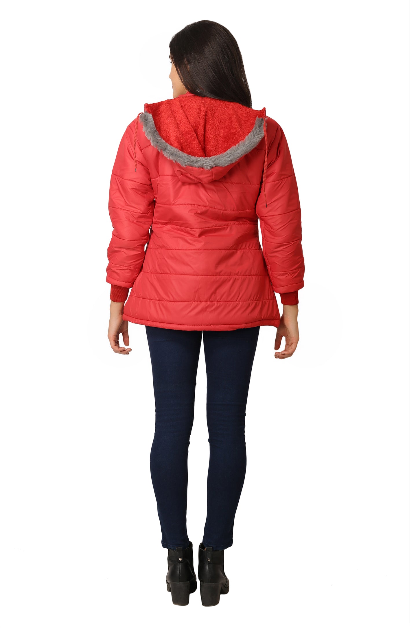 NUEVOSDAMAS Women Solid Red Full Sleeve Puffer Jacket With Detachable Hood