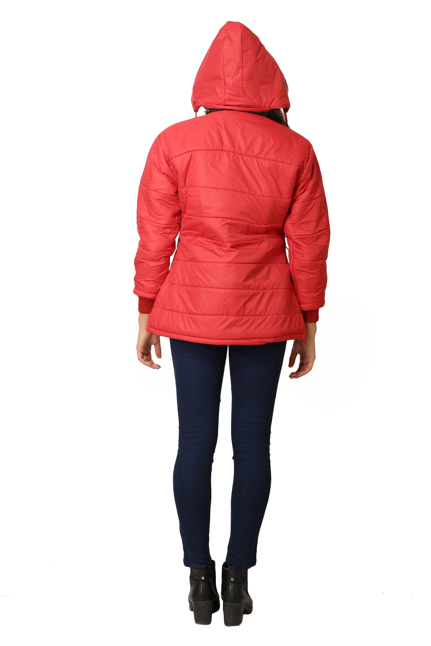 NUEVOSDAMAS Women Solid Red Full Sleeve Puffer Jacket With Detachable Hood