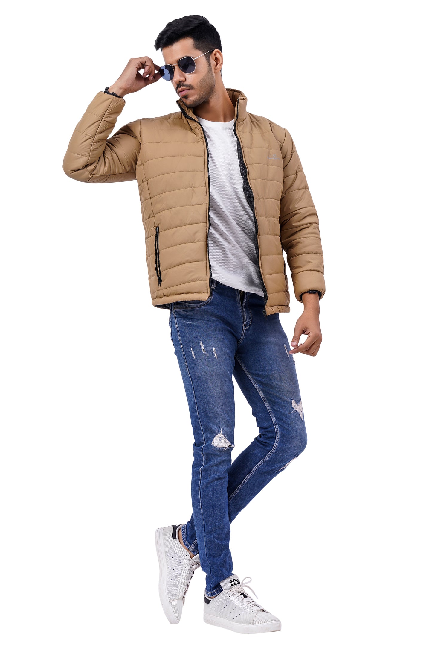NUEVOSPORTA Men's Winter Solid Beige Quilted Puffer jacket