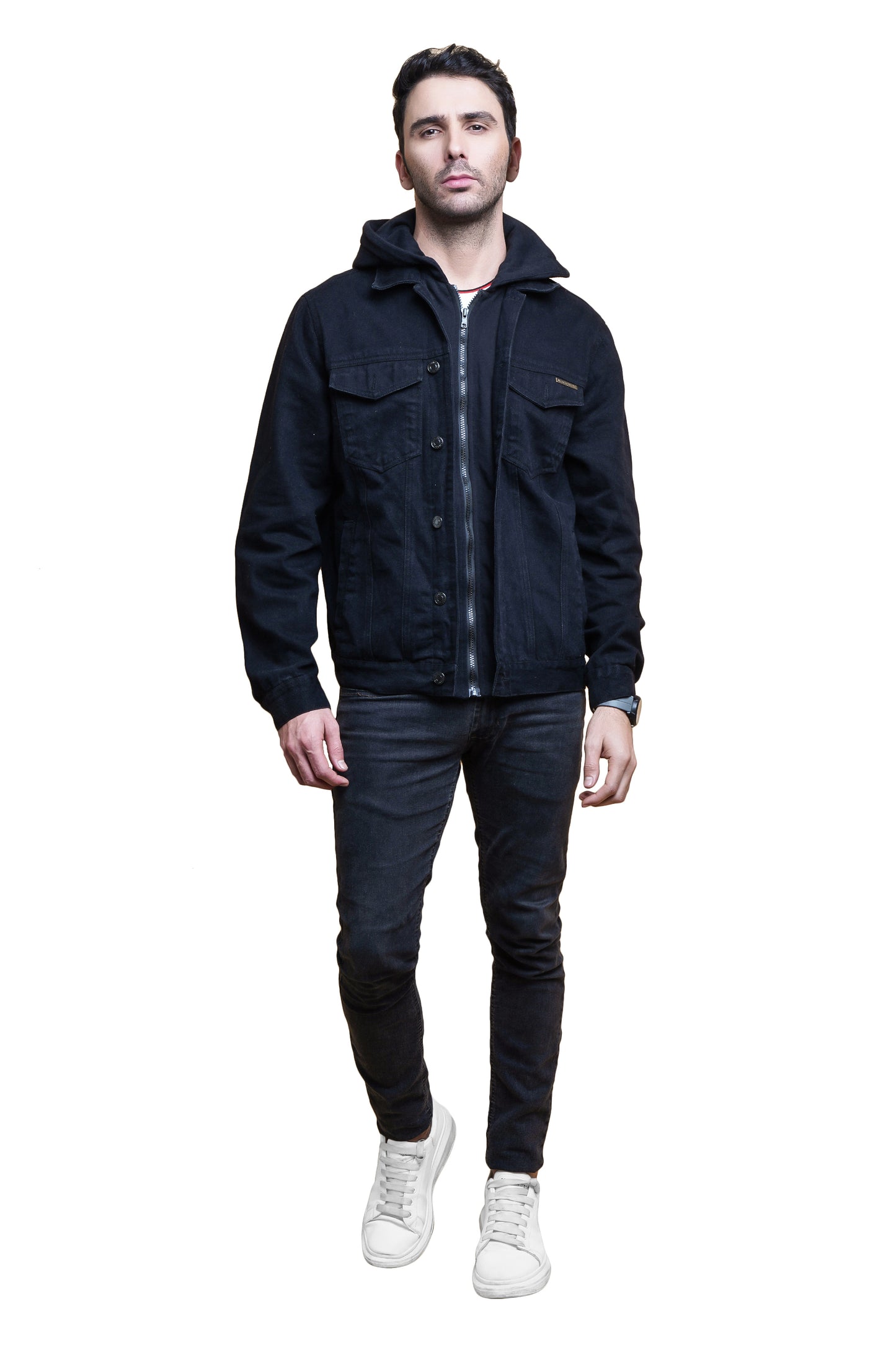 NUEVOSPORTA Denim Jacket with Hooded Blackberry for Men | Black