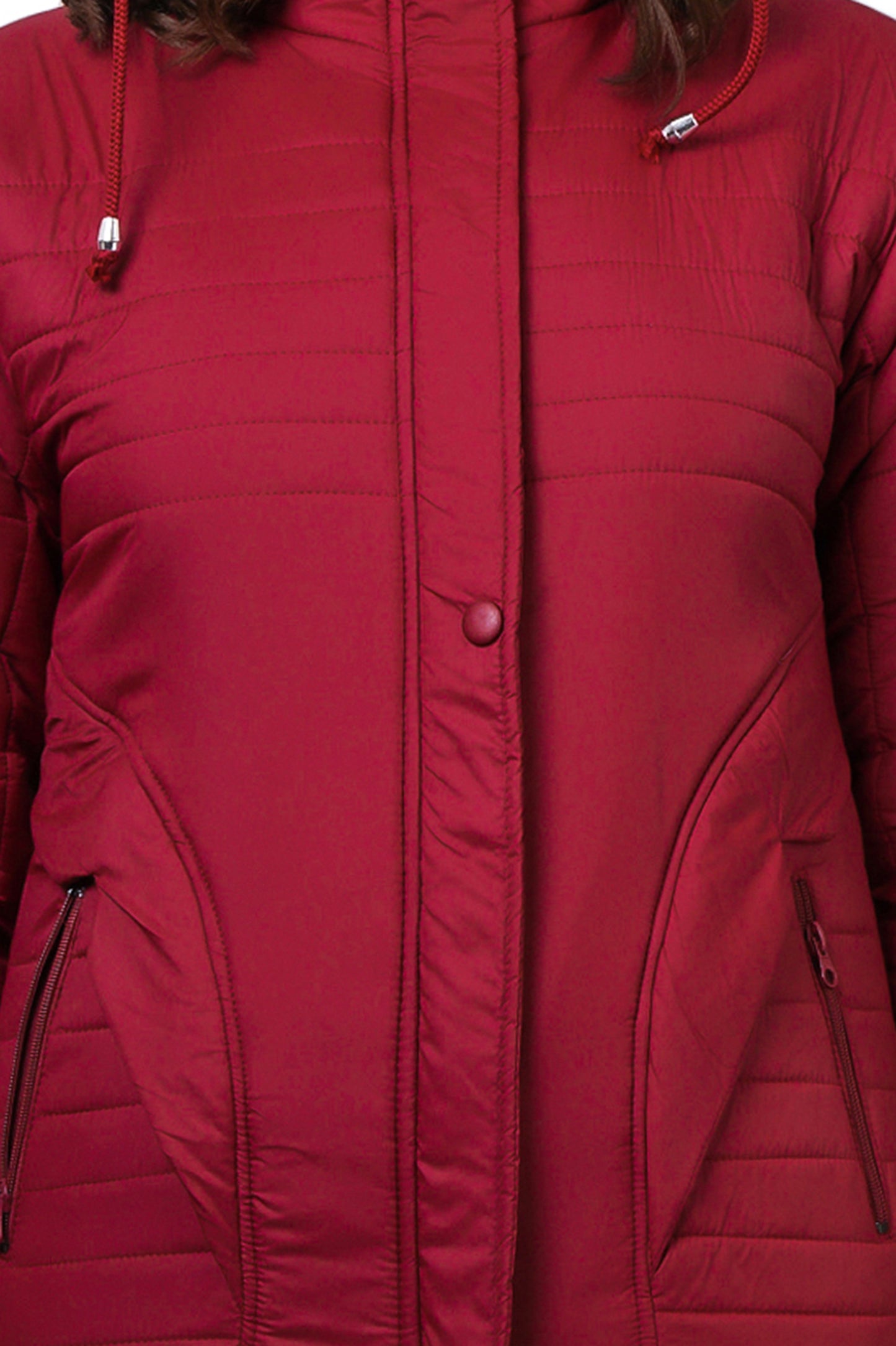 NUEVOSDAMAS Women Solid Maroon Full Sleeve Puffer Jacket With Detachable Hood