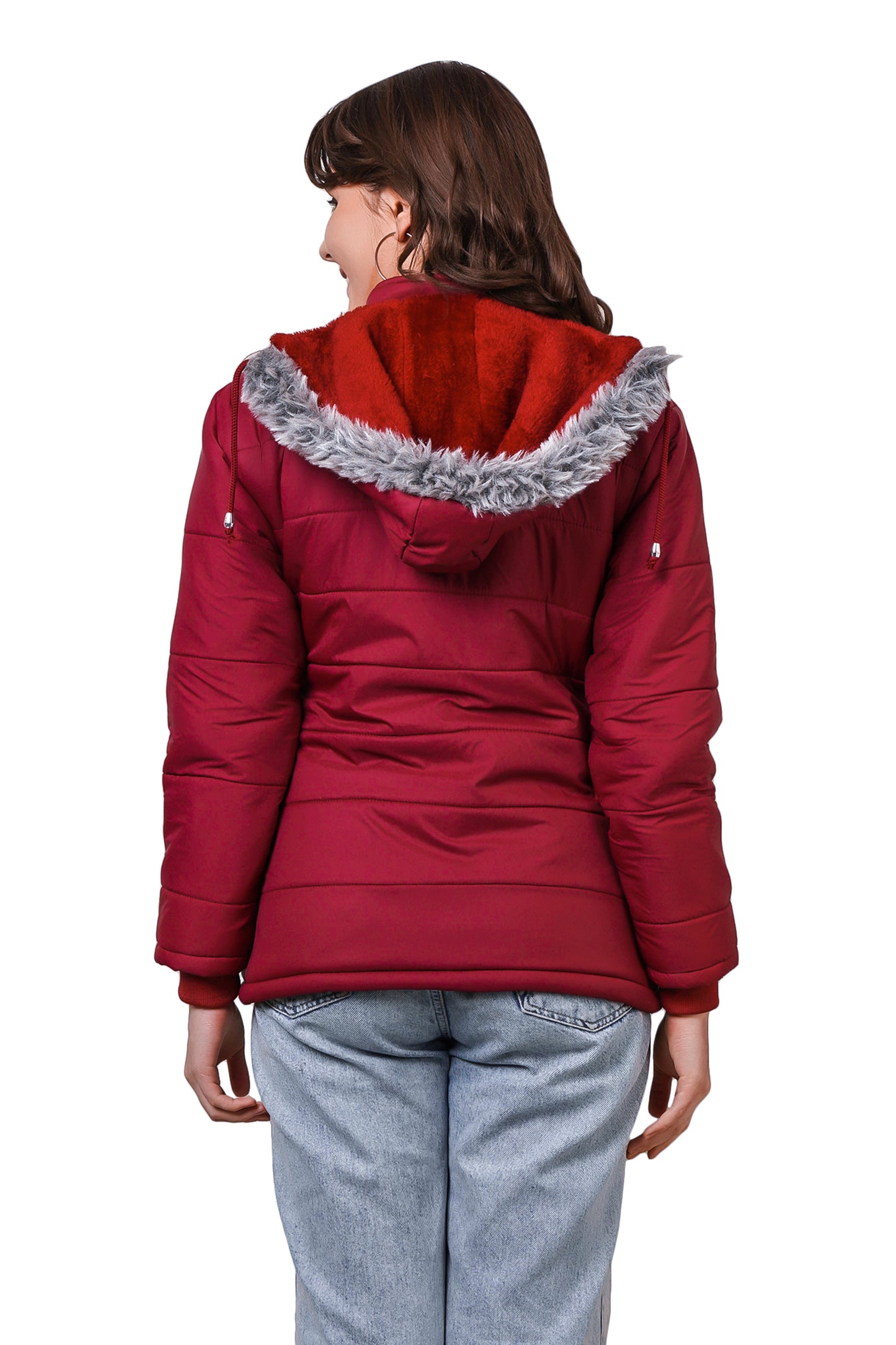 NUEVOSDAMAS Women Solid Maroon Full Sleeve Puffer Jacket With Detachable Hood