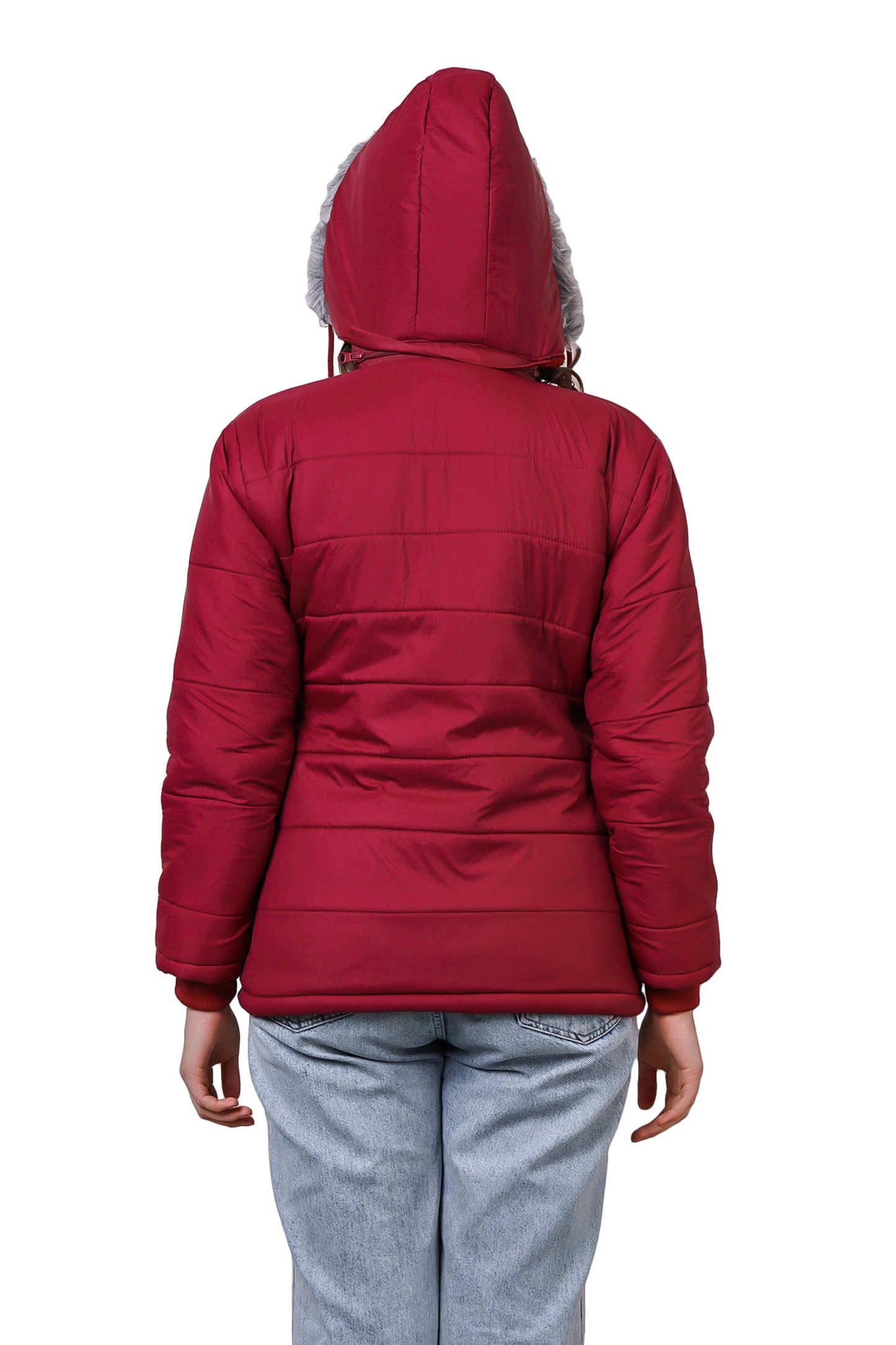 NUEVOSDAMAS Women Solid Maroon Full Sleeve Puffer Jacket With Detachable Hood