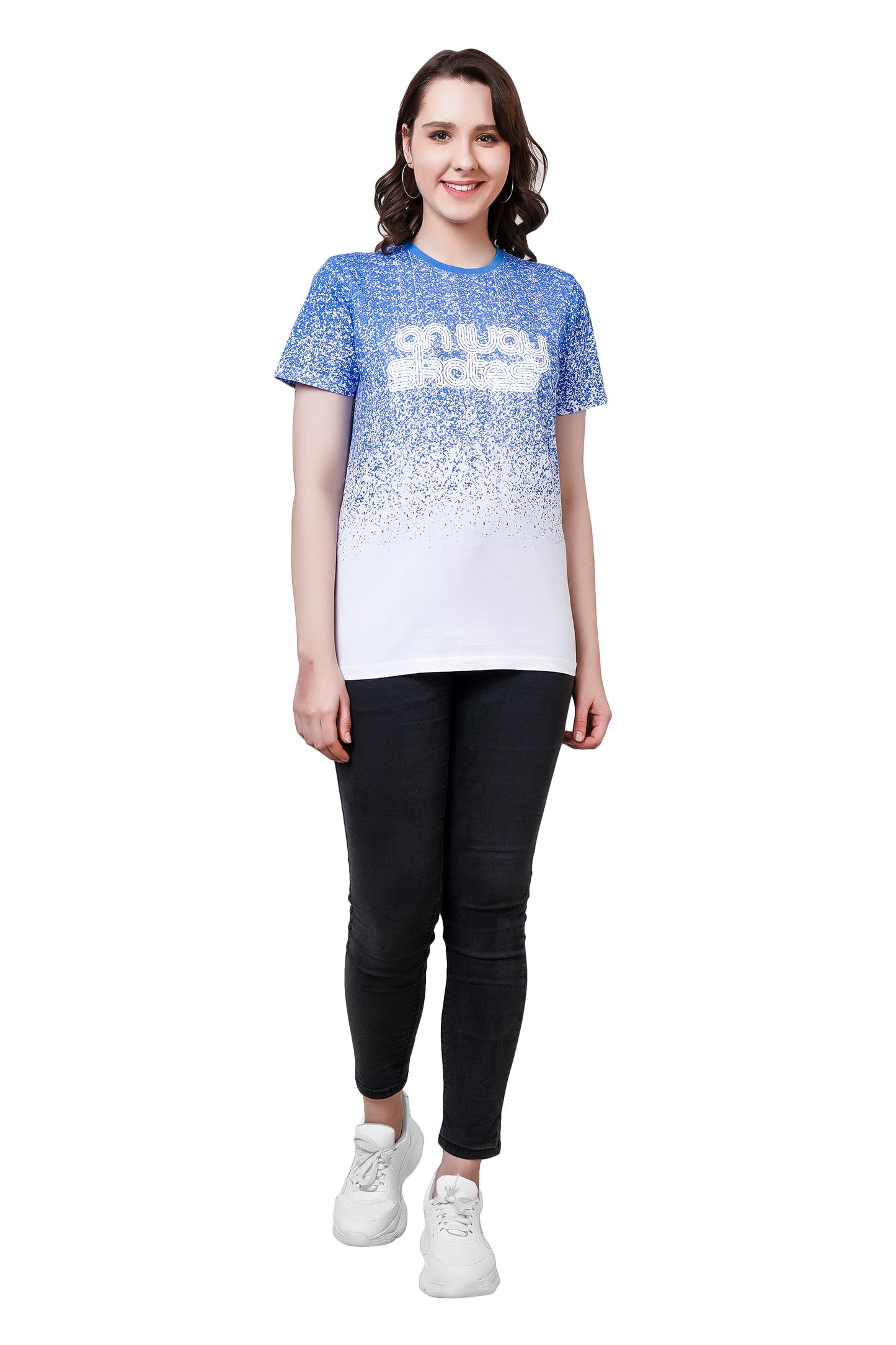 NUEVOSDAMAS Cotton Typography Printed | T-Shirt White/Light Blue