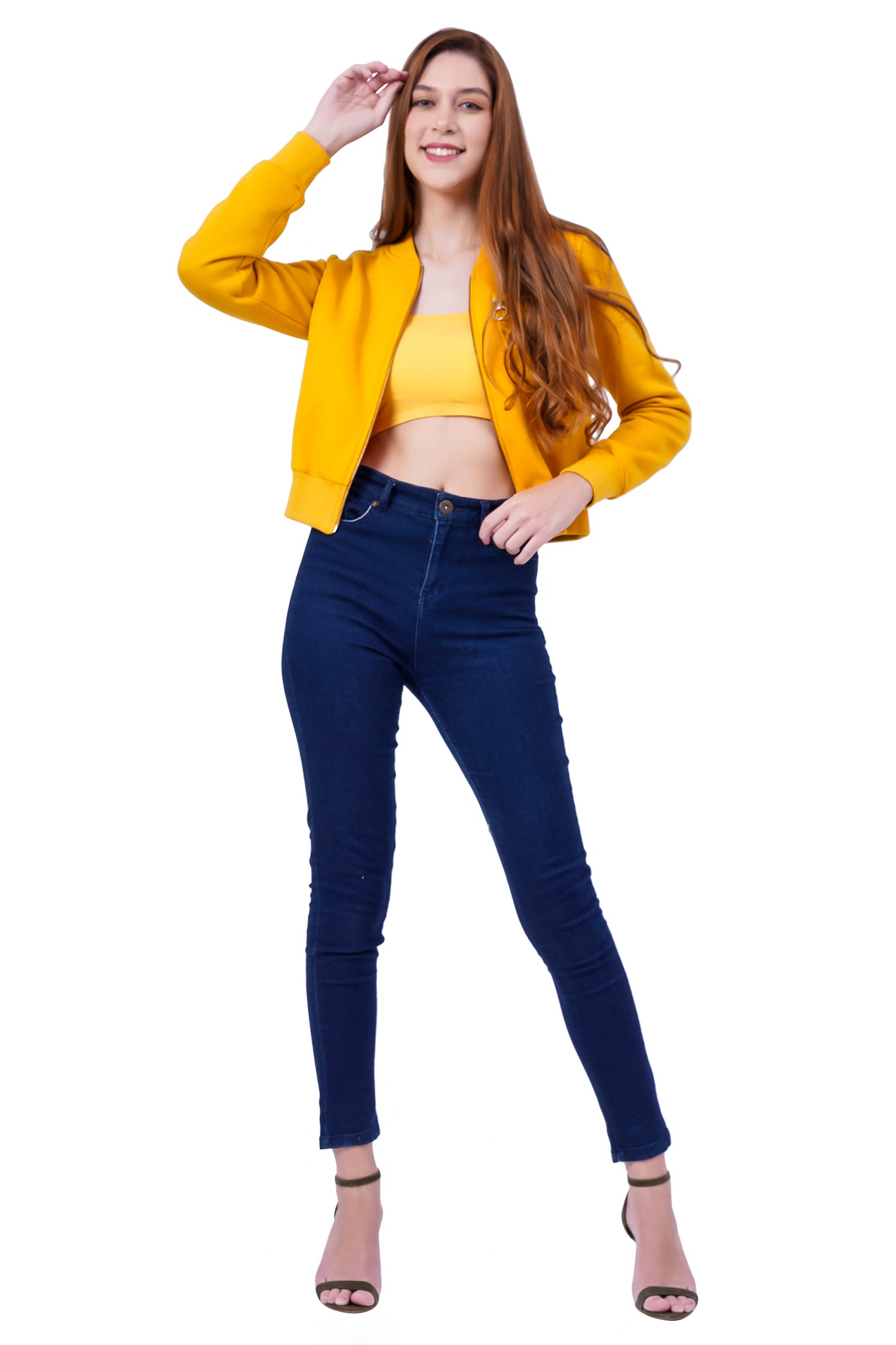 Women Full Sleeve Solid Fleece Jacket ( Mustard )