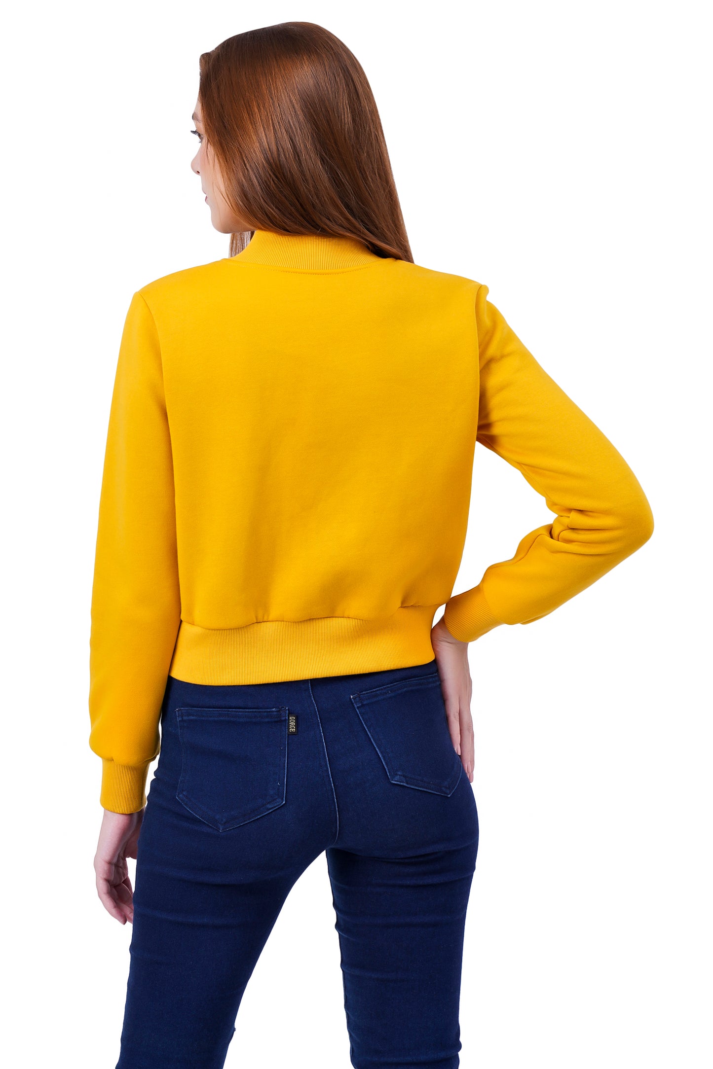 Women Full Sleeve Solid Fleece Jacket ( Mustard )