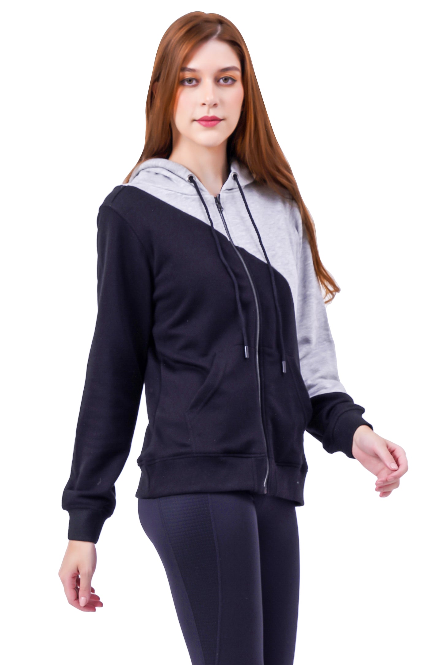 NUEVOSDAMAS Cotton Terry Solid Blocks Hooded Sweatshirt - Grey/Black