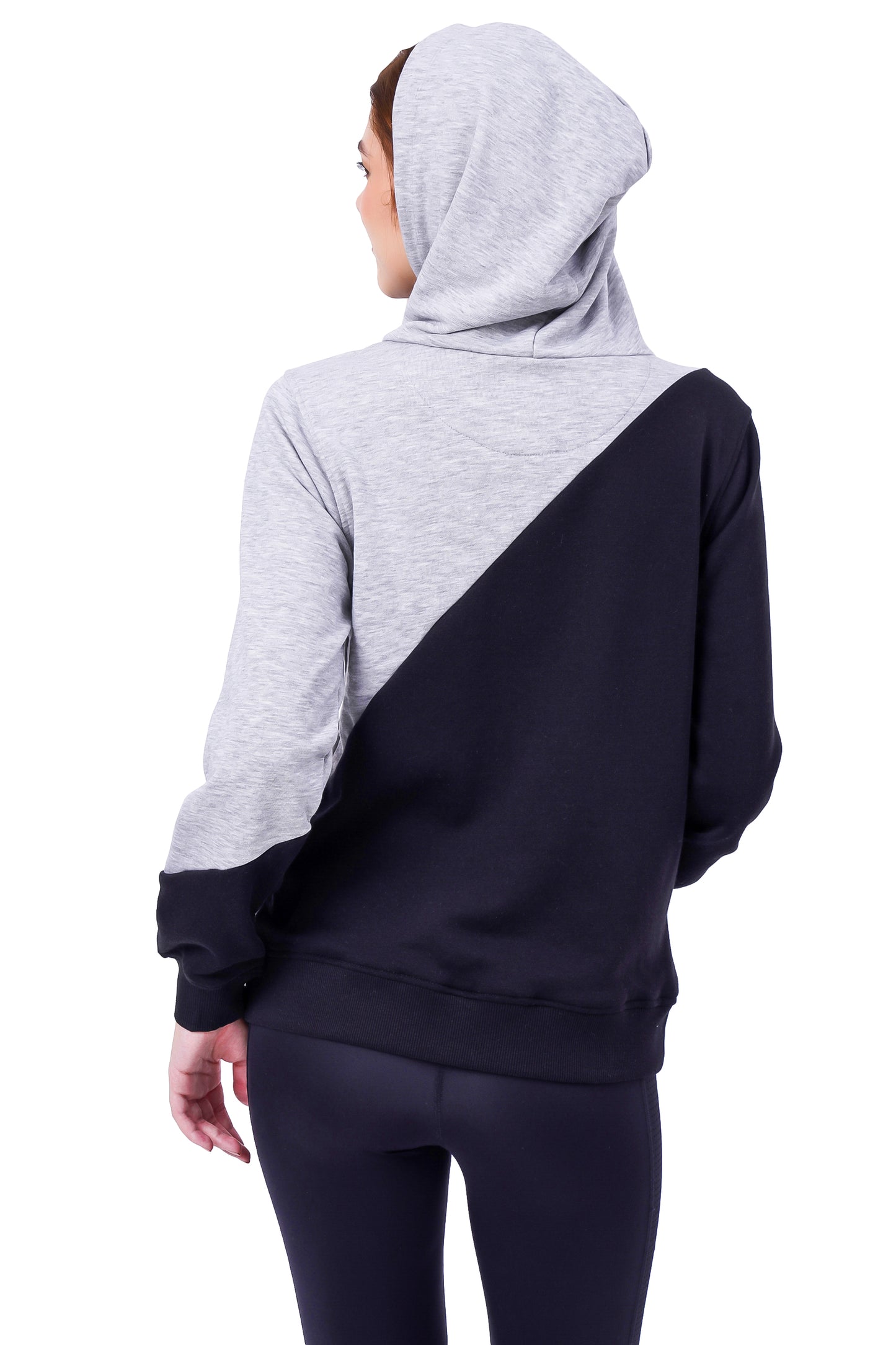 NUEVOSDAMAS Cotton Terry Solid Blocks Hooded Sweatshirt - Grey/Black